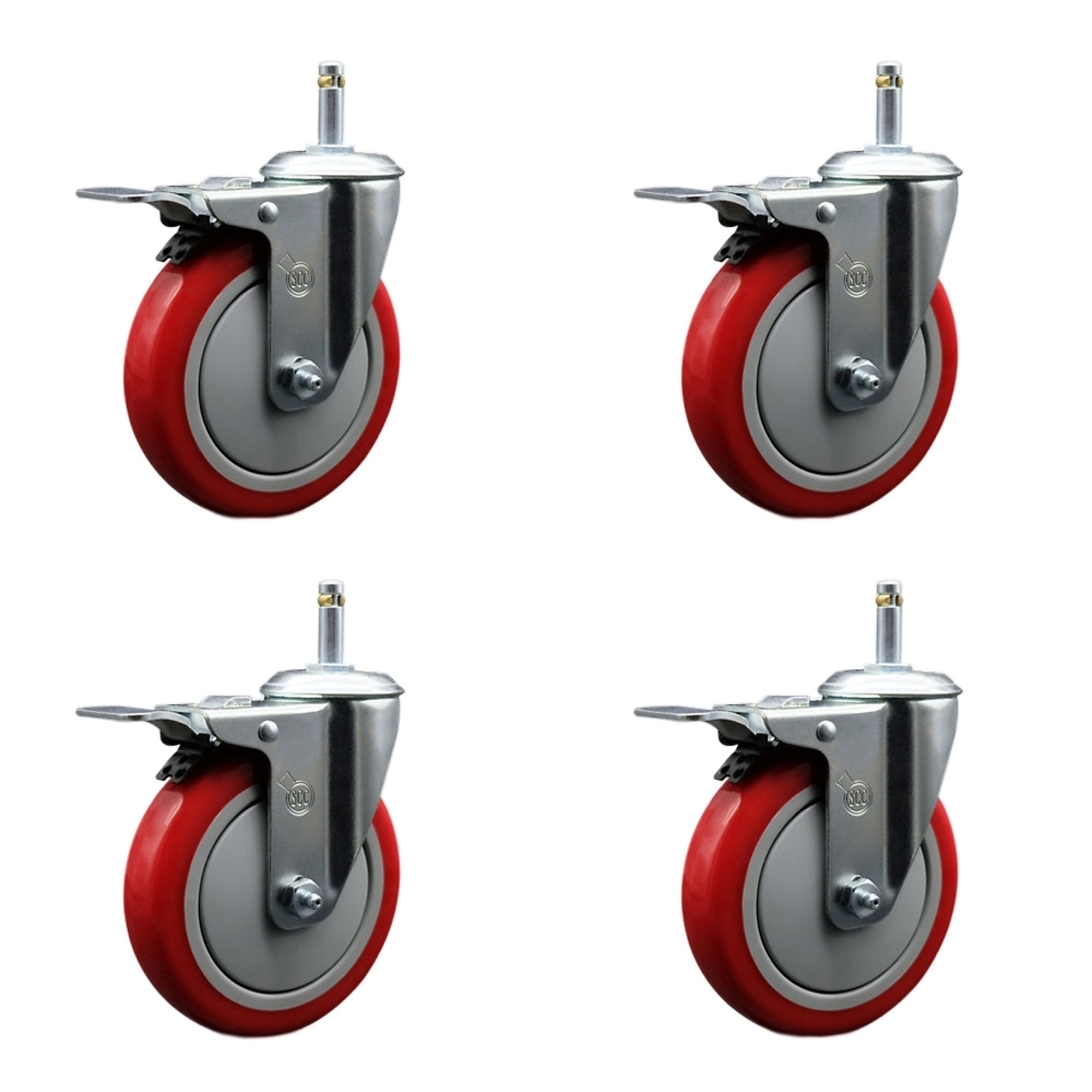 Service Caster, 5Inch x 1 1/4Inch Stem Casters, Wheel Diameter 5 in, Caster Type Swivel, Package (qty.) 4, Model SCC-GRTTL20S514-PPUB-RED-716138-4