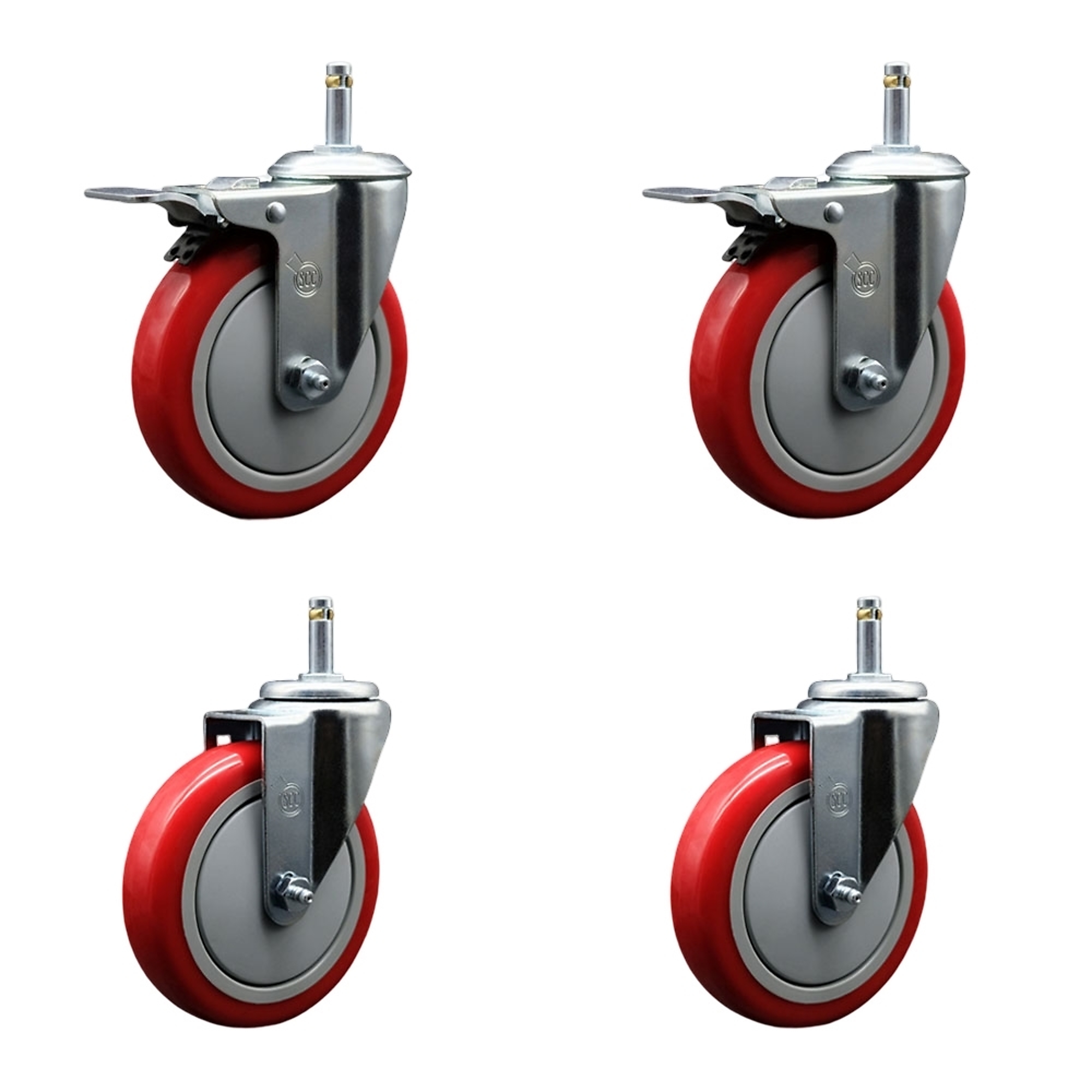 Service Caster, 5Inch x 1 1/4Inch Stem Casters, Wheel Diameter 5 in, Caster Type Swivel, Package (qty.) 4, Model SCC-GRTTL20S514-PPUB-RED-716138-2-S2