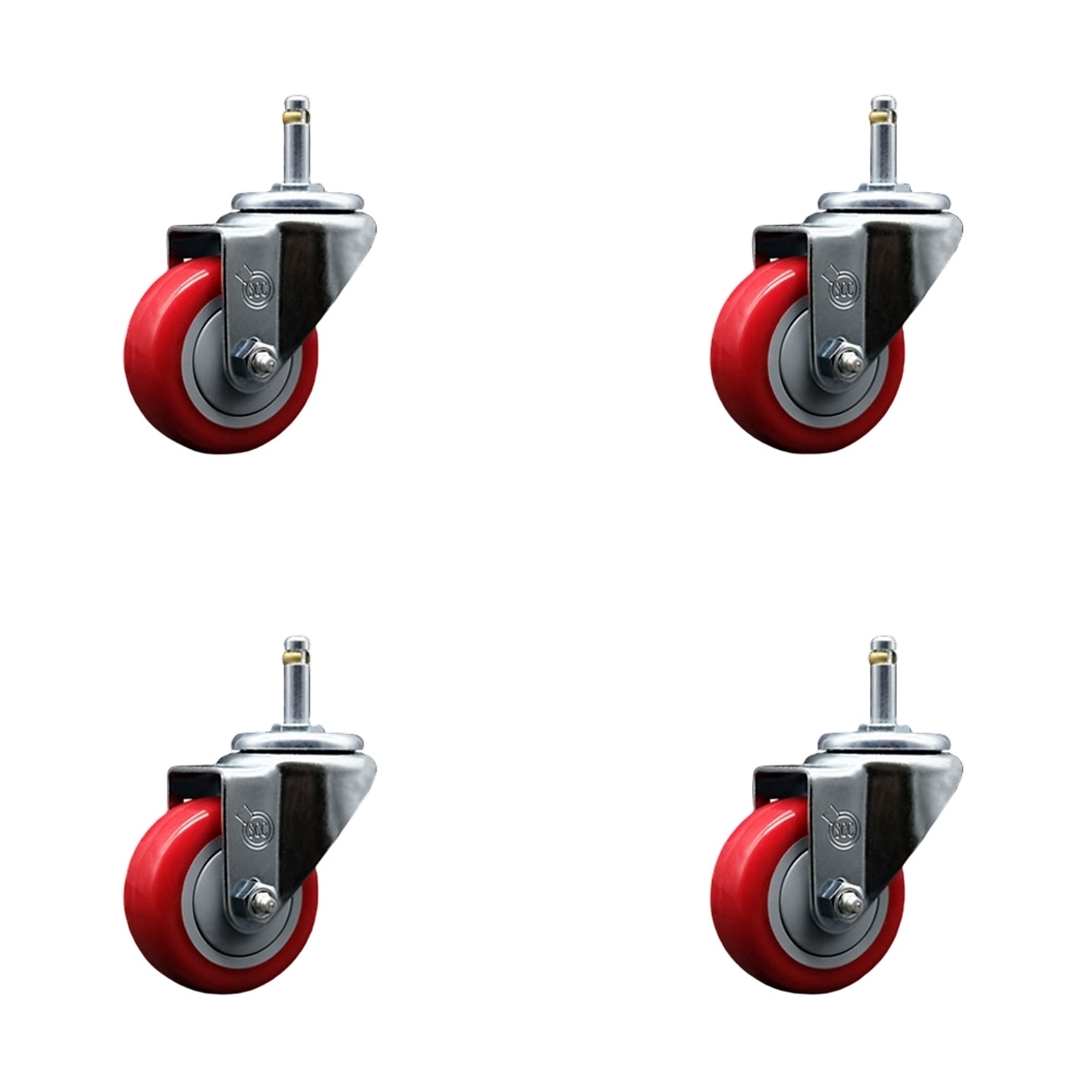 Service Caster, 3Inch x 1 1/4Inch Stem Casters, Wheel Diameter 3 in, Caster Type Swivel, Package (qty.) 4, Model SCC-GR20S314-PPUB-RED-716138-4