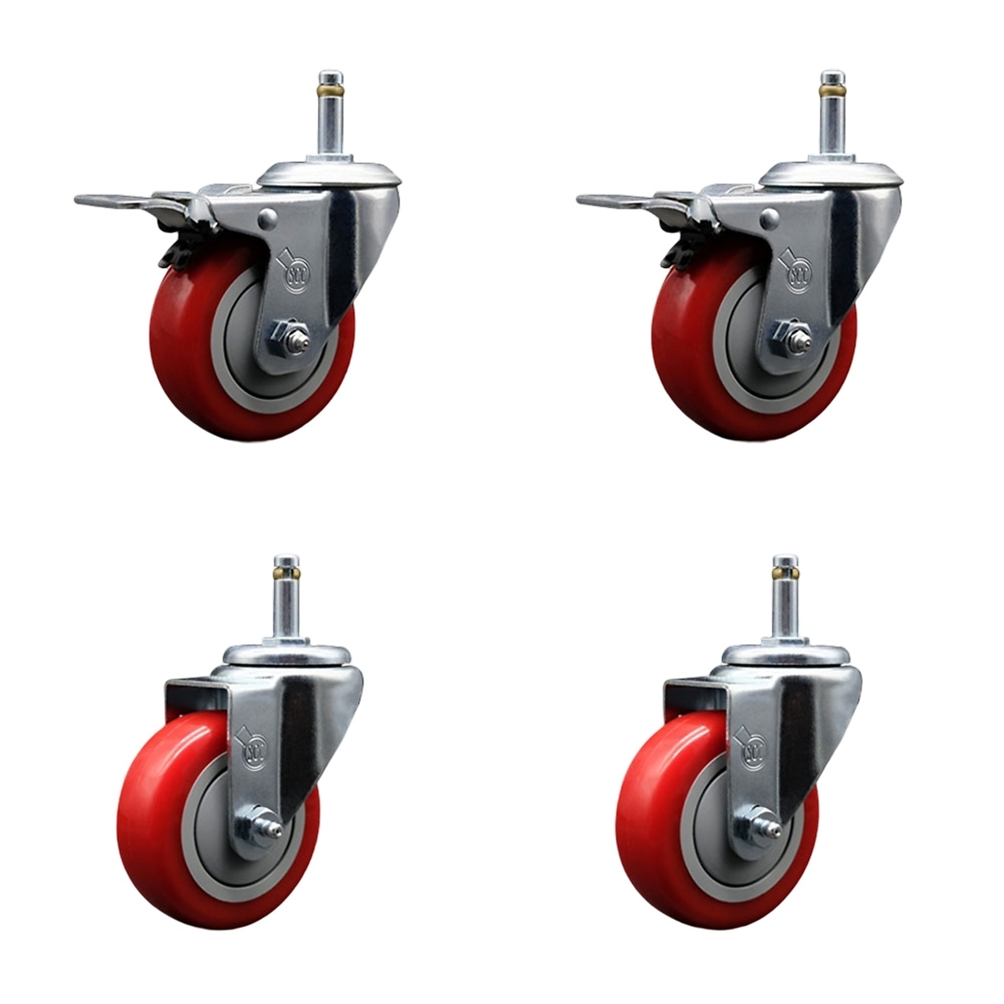 Service Caster, 3 1/2Inch x 1 1/4Inch Stem Casters, Wheel Diameter 3.5 in, Caster Type Swivel, Package (qty.) 4, Model SCC-GRTTL20S3514-PPUB-RED-