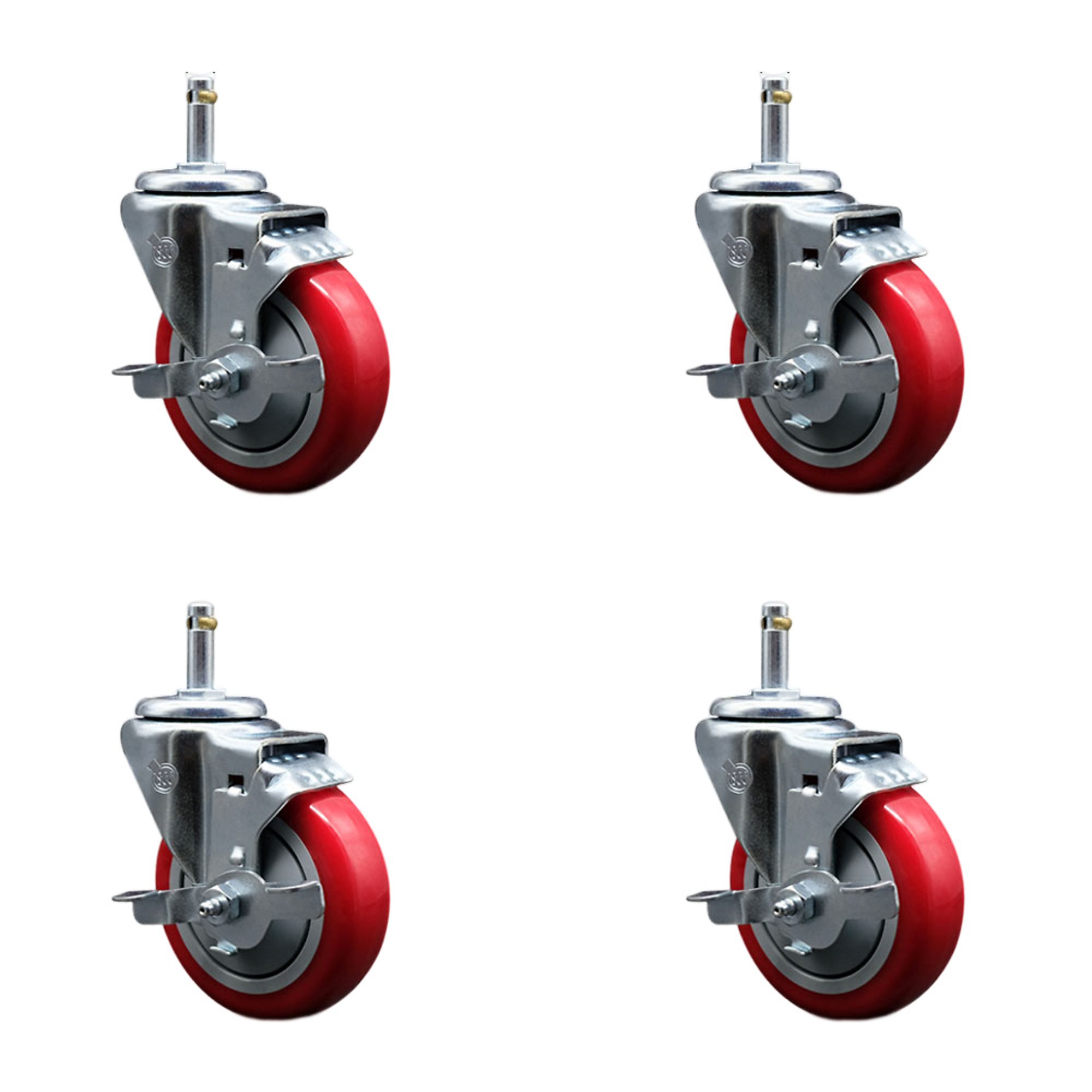 Service Caster, 4Inch x 1 1/4Inch Stem Casters, Wheel Diameter 4 in, Caster Type Swivel, Package (qty.) 4, Model SCC-GR20S414-PPUB-RED-TLB-716138-4