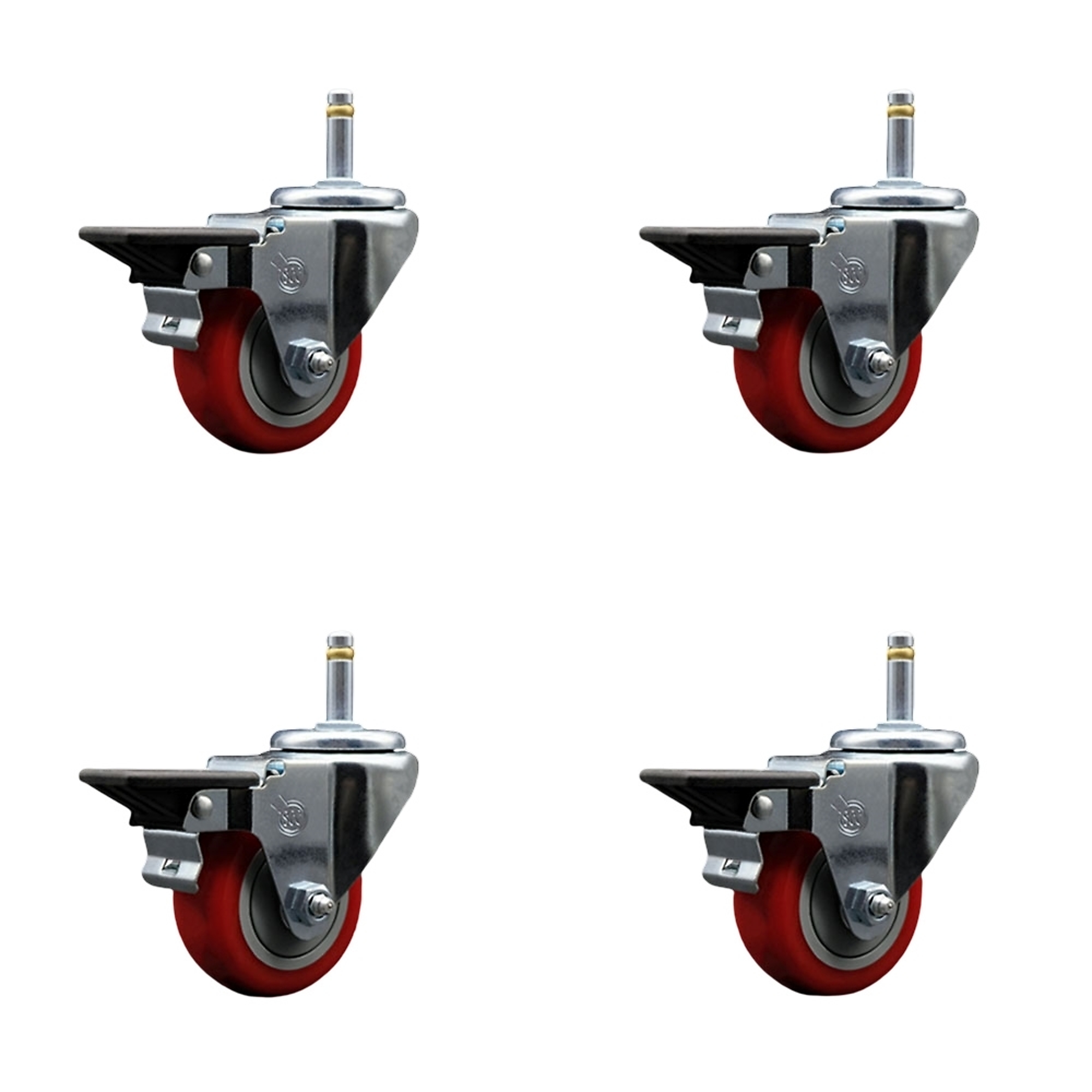 Service Caster, 3Inch x 1 1/4Inch Stem Casters, Wheel Diameter 3 in, Caster Type Swivel, Package (qty.) 4, Model SCC-GR20S314-PPUB-RED-PLB-716138-4