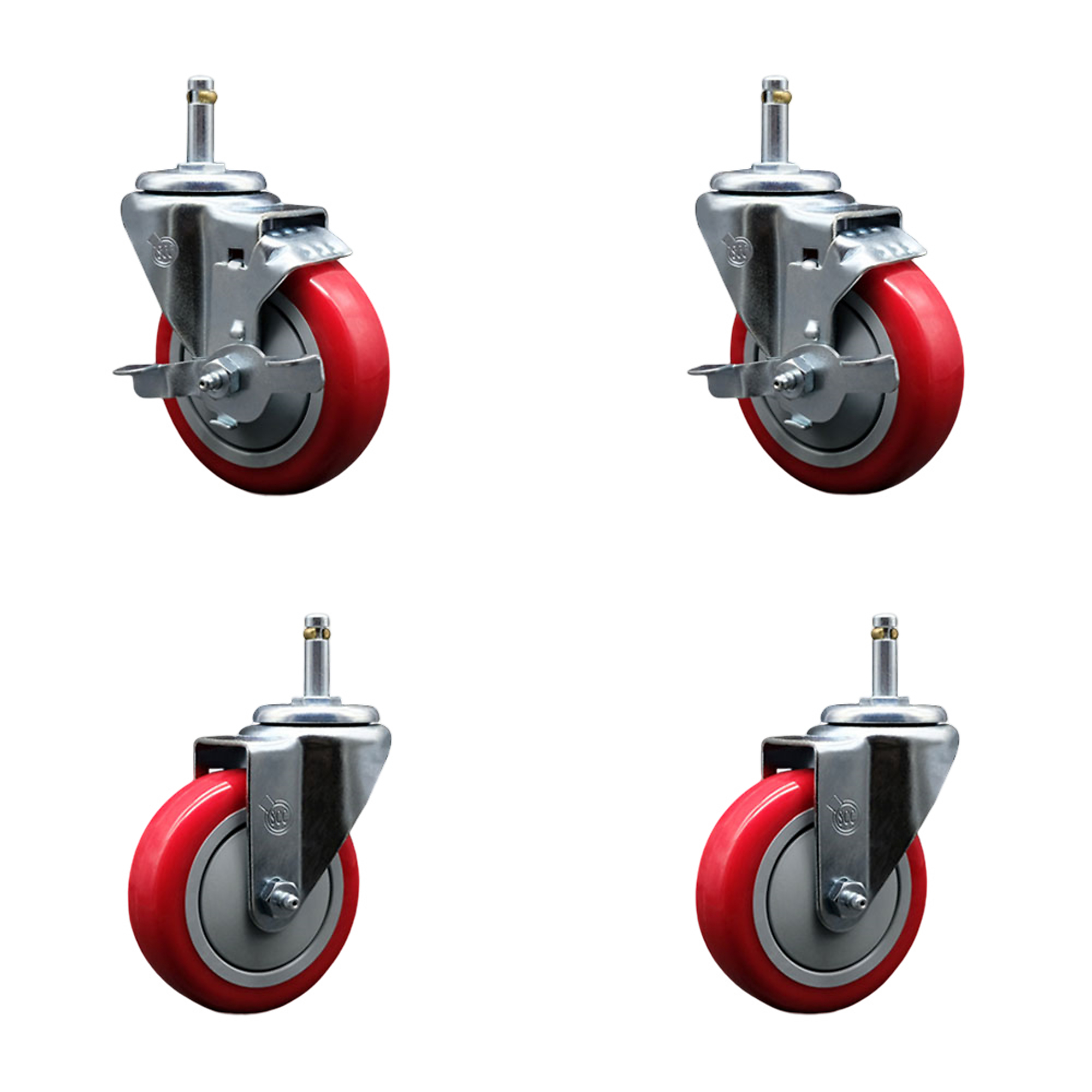 Service Caster, 4Inch x 1 1/4Inch Stem Casters, Wheel Diameter 4 in, Caster Type Swivel, Package (qty.) 4, Model SCC-GR20S414-PPUB-RED-TLB-716138-2S2