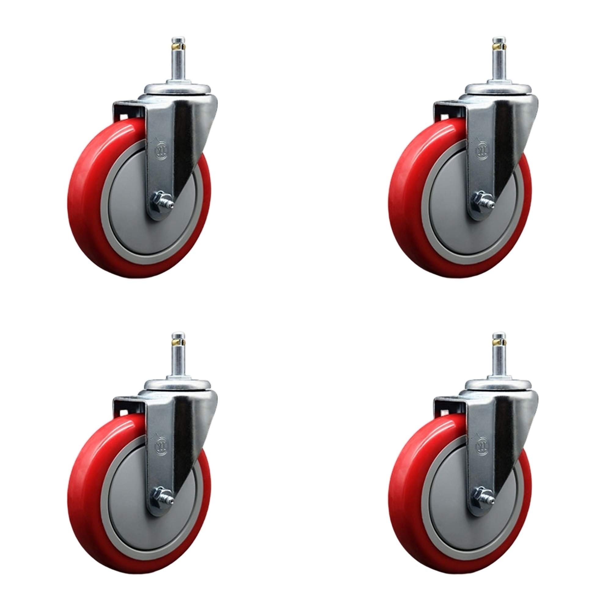 Service Caster, 5Inch x 1 1/4Inch Stem Casters, Wheel Diameter 5 in, Caster Type Swivel, Package (qty.) 4, Model SCC-GR20S514-PPUB-RED-716138-4