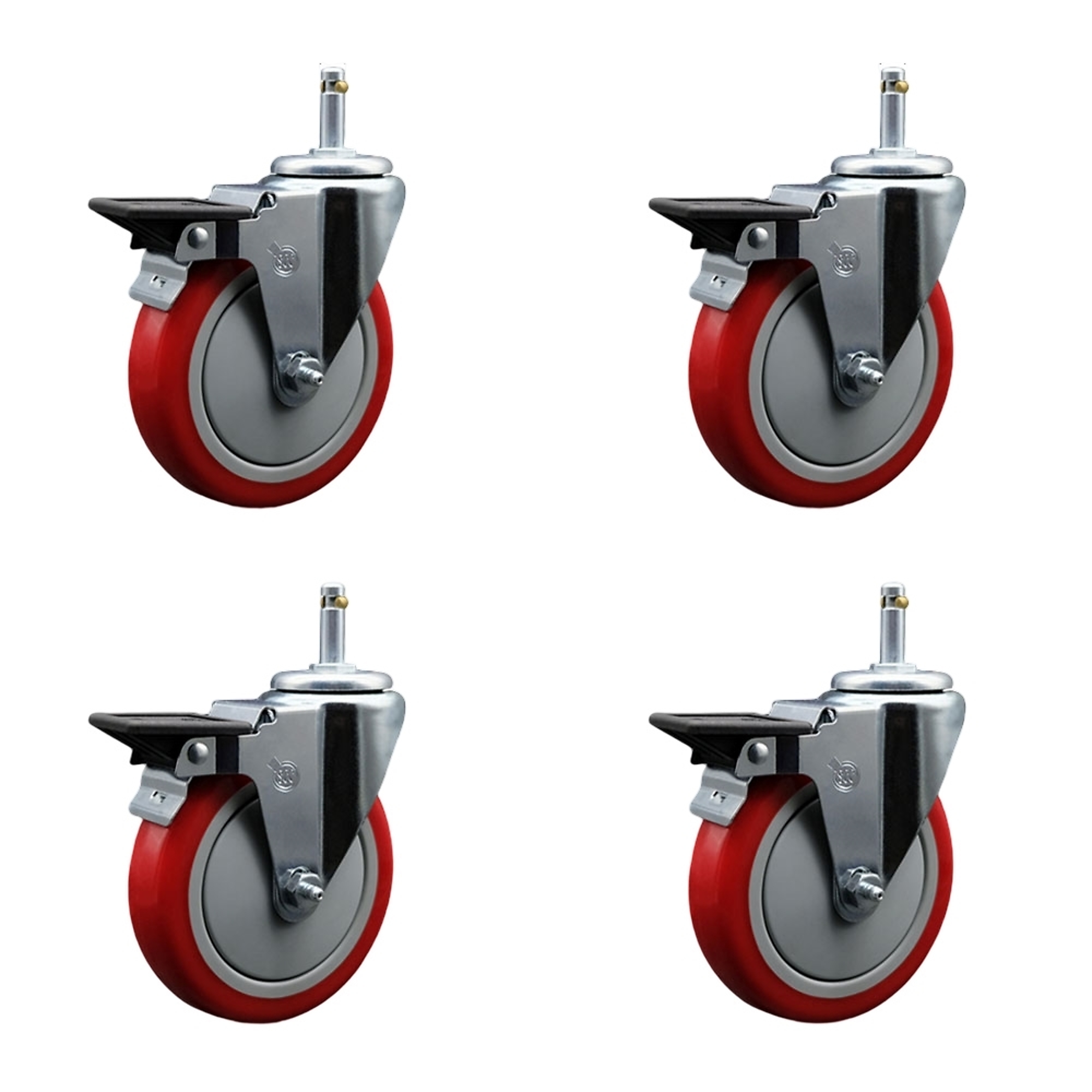 Service Caster, 5Inch x 1 1/4Inch Stem Casters, Wheel Diameter 5 in, Caster Type Swivel, Package (qty.) 4, Model SCC-GR20S514-PPUB-RED-PLB-716138-4