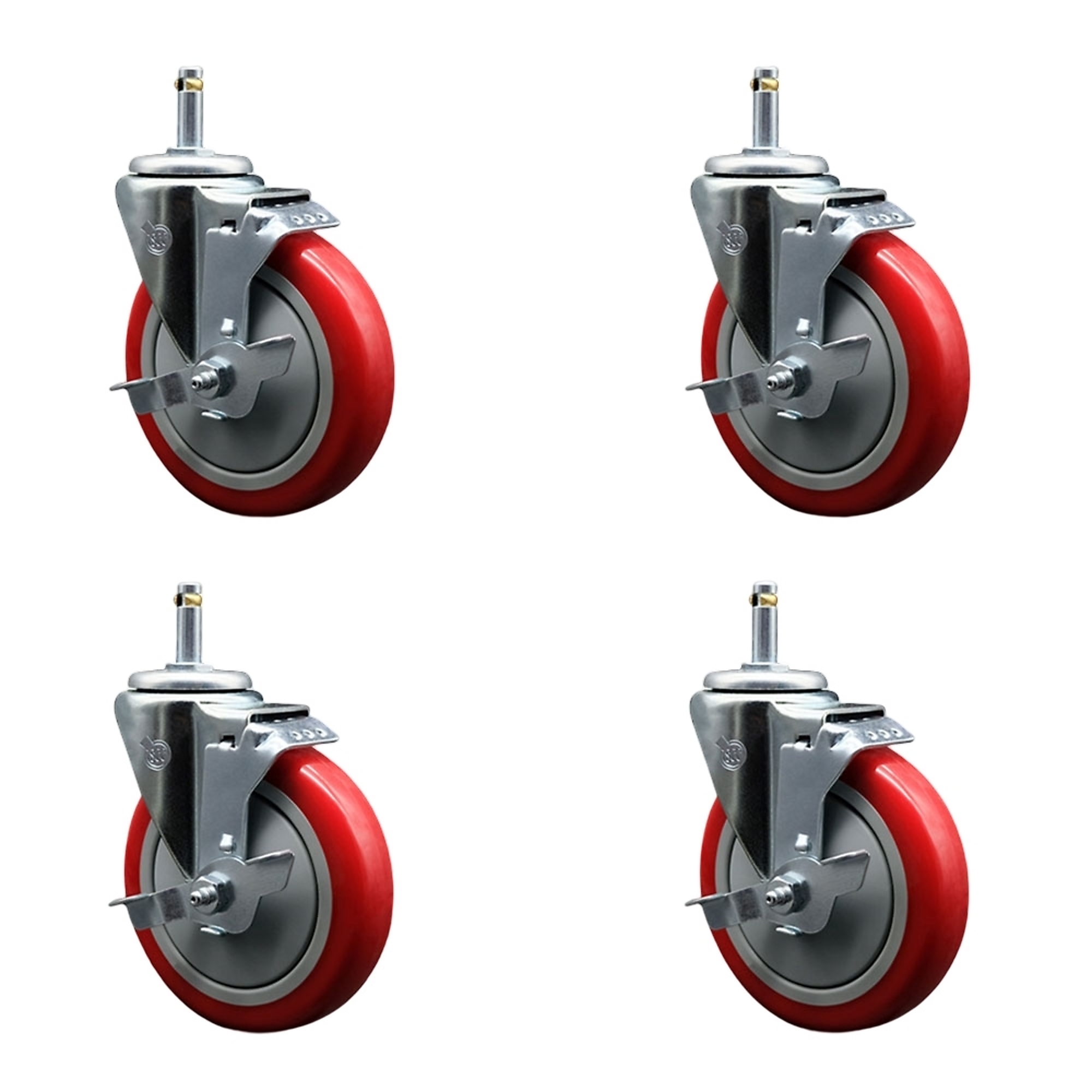 Service Caster, 5Inch x 1 1/4Inch Stem Casters, Wheel Diameter 5 in, Caster Type Swivel, Package (qty.) 4, Model SCC-GR20S514-PPUB-RED-TLB-716138-4