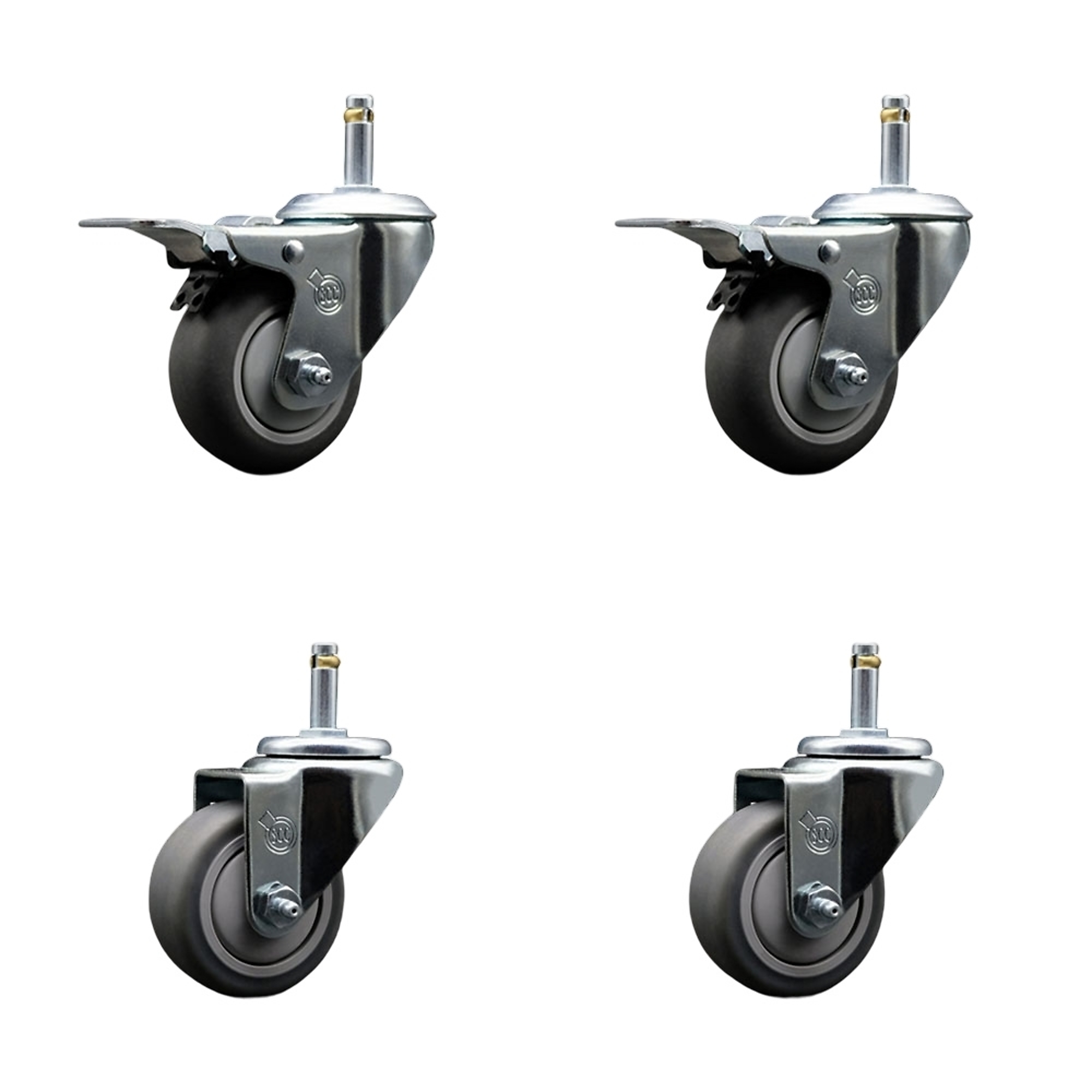 Service Caster, 3Inch x 1 1/4Inch Stem Casters, Wheel Diameter 3 in, Caster Type Swivel, Package (qty.) 4, Model SCC-GRTTL20S314-TPRB-716138-2-S-2