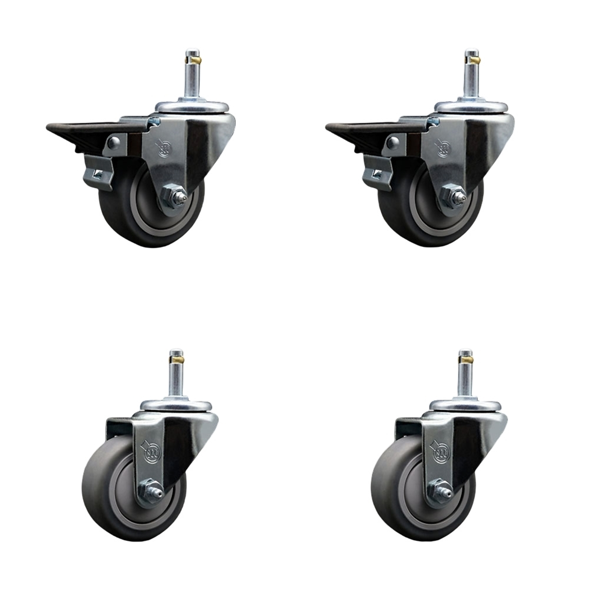 Service Caster, 3Inch x 1 1/4Inch Stem Casters, Wheel Diameter 3 in, Caster Type Swivel, Package (qty.) 4, Model SCC-GR20S314-TPRB-PLB-716138-2-S-2