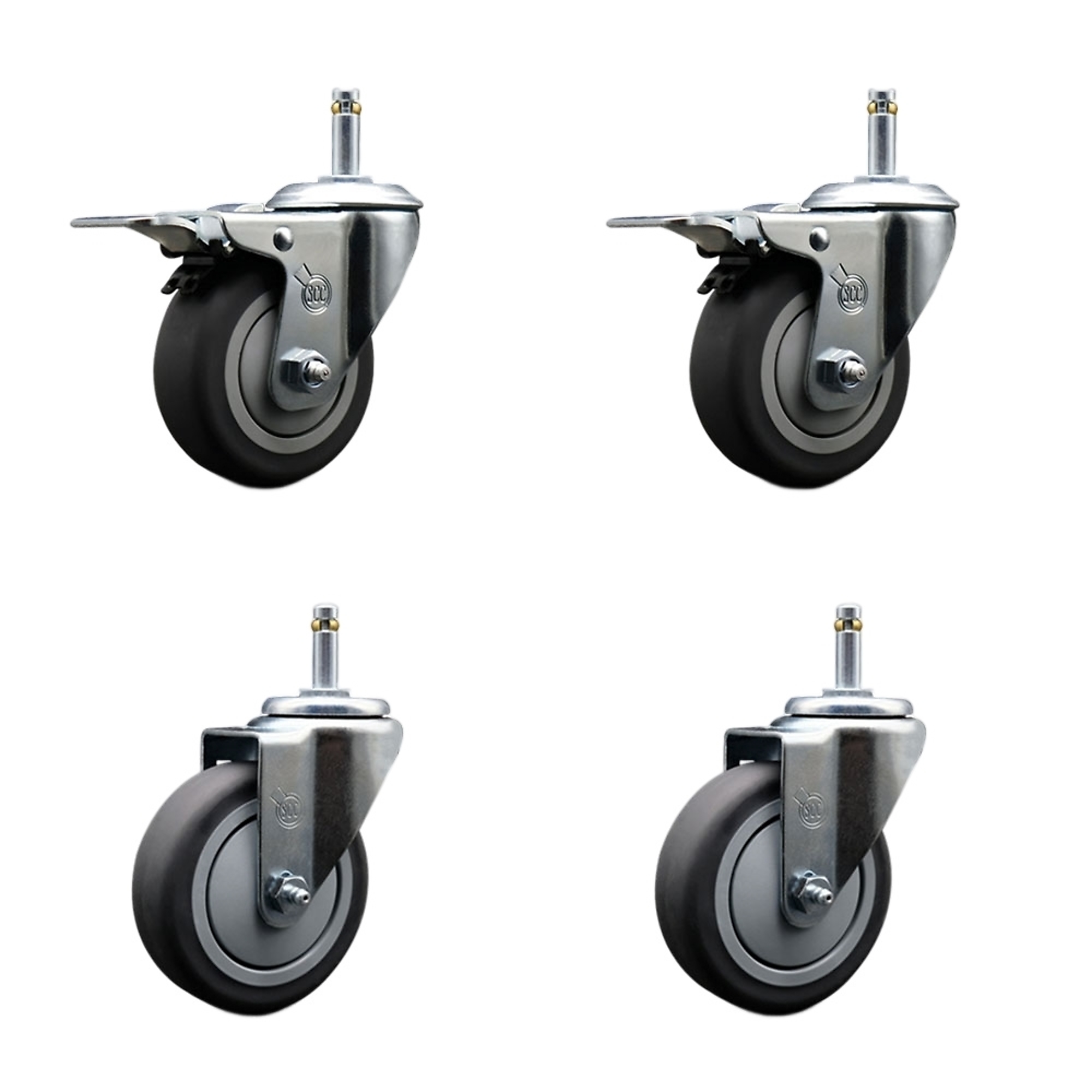 Service Caster, 4Inch x 1 1/4Inch Stem Casters, Wheel Diameter 4 in, Caster Type Swivel, Package (qty.) 4, Model SCC-GRTTL20S414-TPRB-716138-2-S-2