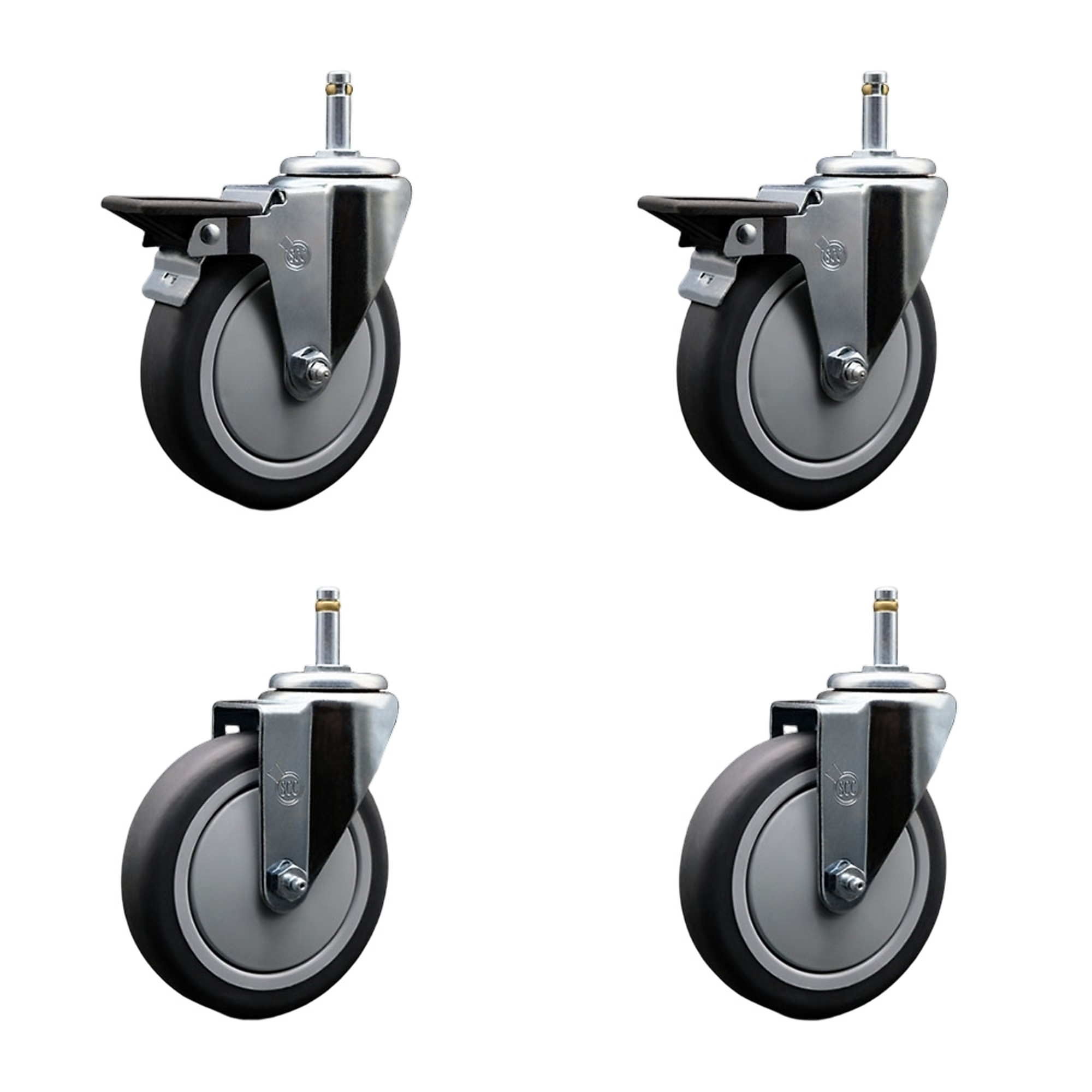 Service Caster, 5Inch x 1 1/4Inch Stem Casters, Wheel Diameter 5 in, Caster Type Swivel, Package (qty.) 4, Model SCC-GR20S514-TPRB-PLB-716138-2-S-2