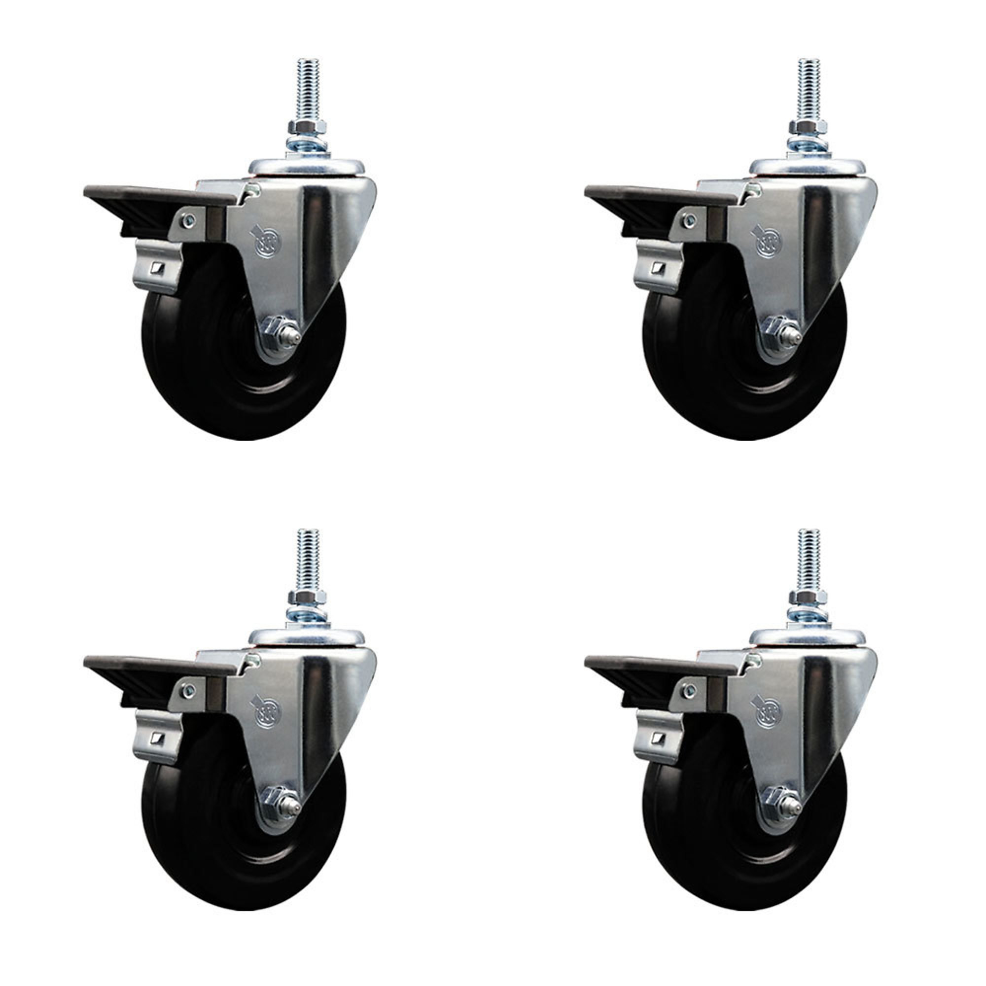 Service Caster, 4Inch x 1 1/4Inch Stem Casters, Wheel Diameter 4 in, Caster Type Swivel, Package (qty.) 4, Model SCC-TS20S414-HRS-PLB-381615-4