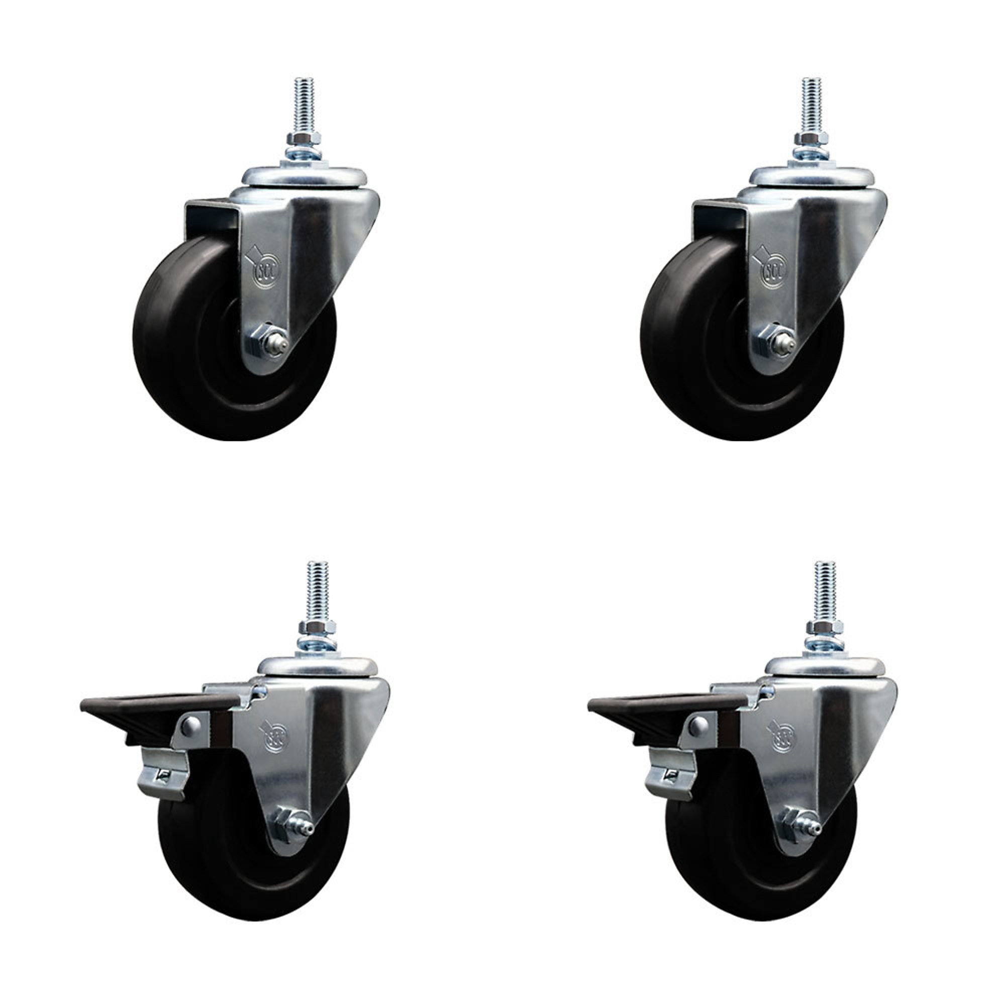 Service Caster, 3 1/2Inch x 1 1/4Inch Stem Casters, Wheel Diameter 3.5 in, Caster Type Swivel, Package (qty.) 4, Model SCC-TS20S3514-HRS-381615-2-PLB-