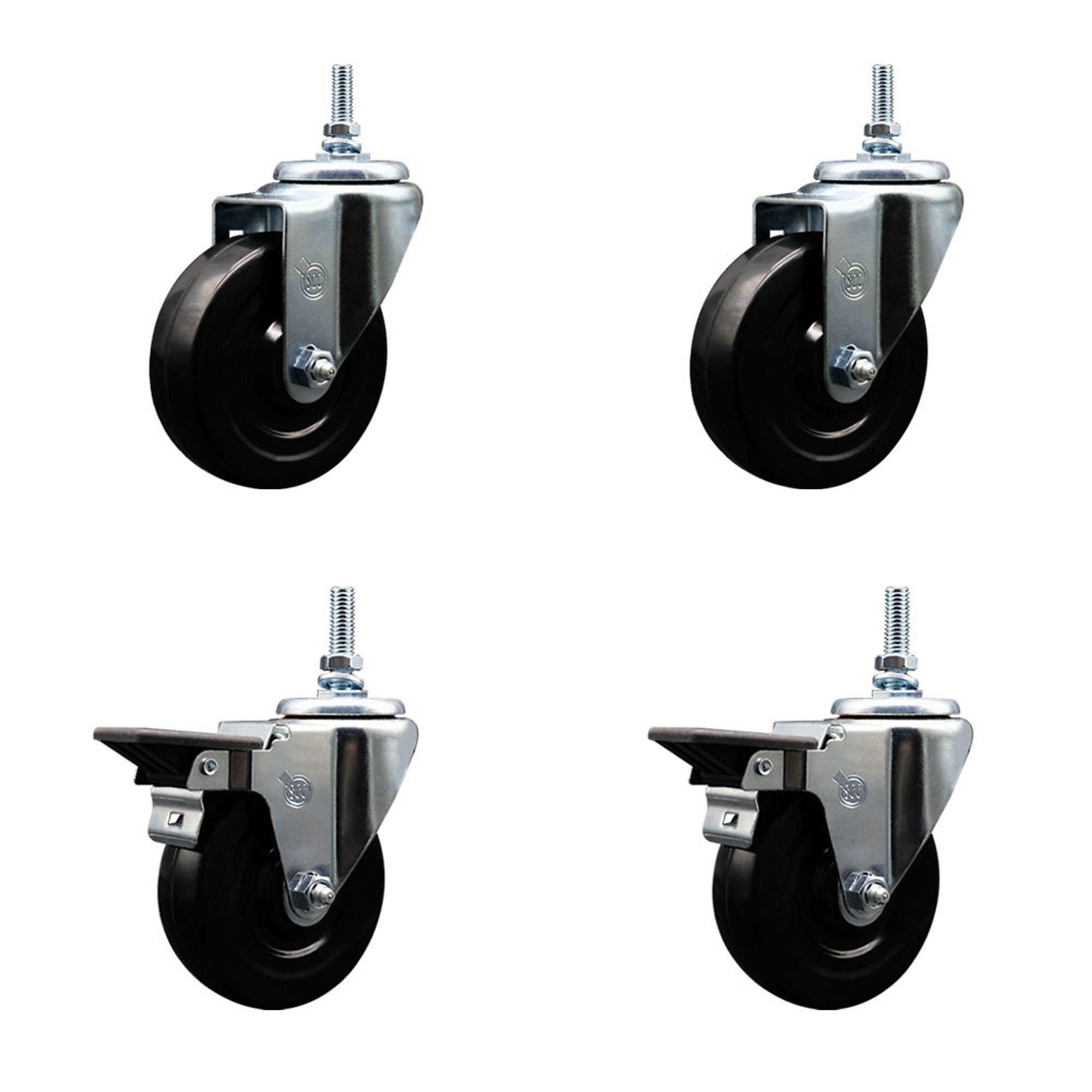 Service Caster, 4Inch x 1 1/4Inch Stem Casters, Wheel Diameter 4 in, Caster Type Swivel, Package (qty.) 4, Model SCC-TS20S414-HRS-381615-2-PLB-2