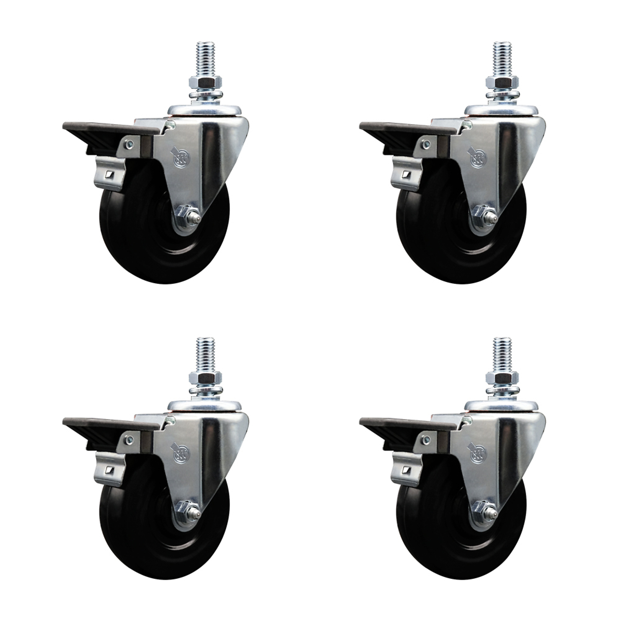 Service Caster, 4Inch x 1 1/4Inch Stem Casters, Wheel Diameter 4 in, Caster Type Swivel, Package (qty.) 4, Model SCC-TS20S414-HRS-PLB-M1015-4