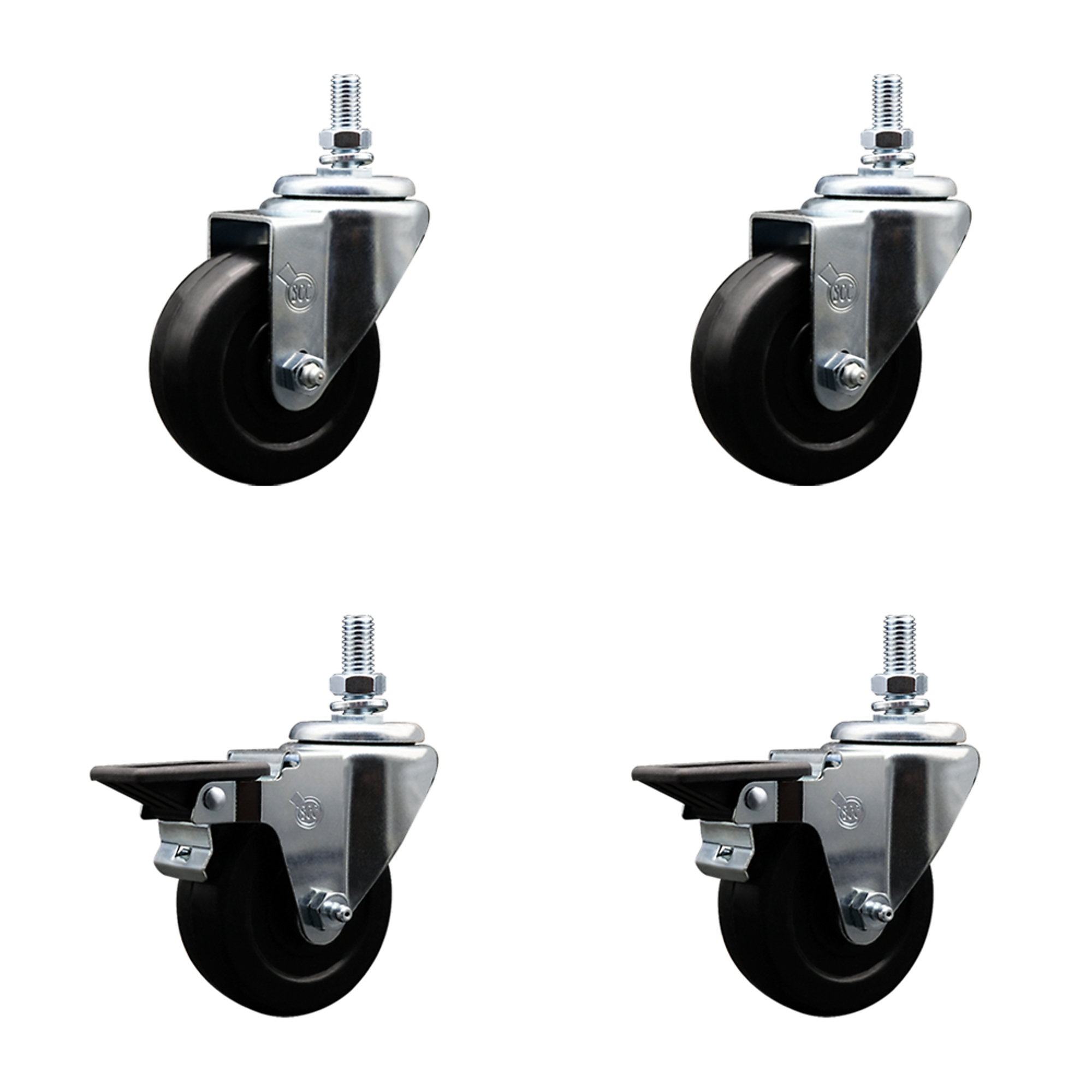 Service Caster, 3 1/2Inch x 1 1/4Inch Stem Casters, Wheel Diameter 3.5 in, Caster Type Swivel, Package (qty.) 4, Model SCC-TS20S3514-HRS-M1015-2-PLB-2