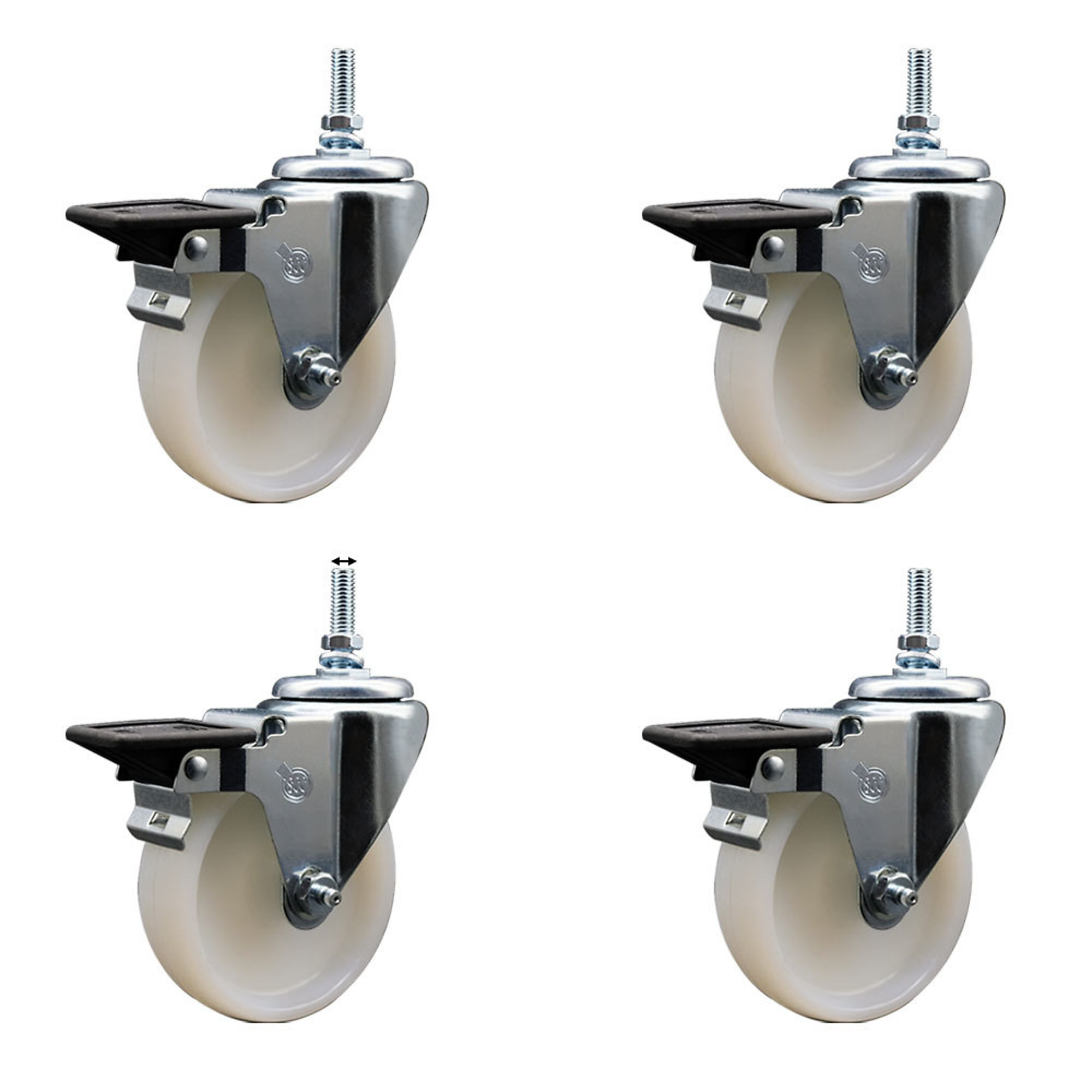 Service Caster, 4Inch x 1 1/4Inch Stem Casters, Wheel Diameter 4 in, Caster Type Swivel, Package (qty.) 4, Model SCC-TS20S414-NYS-PLB-381615-4