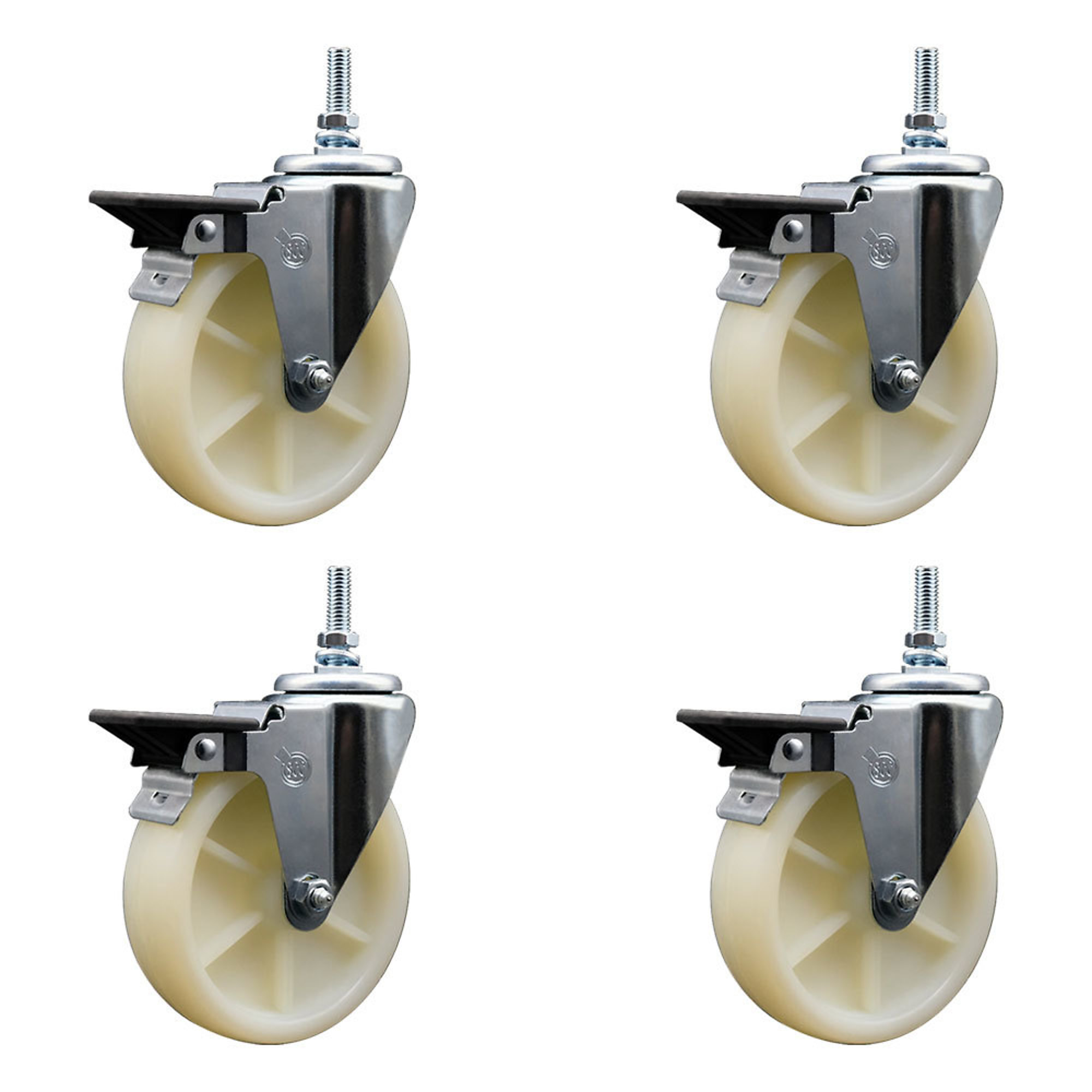 Service Caster, 5Inch x 1 1/4Inch Stem Casters, Wheel Diameter 5 in, Caster Type Swivel, Package (qty.) 4, Model SCC-TS20S514-NYS-PLB-M1215-4