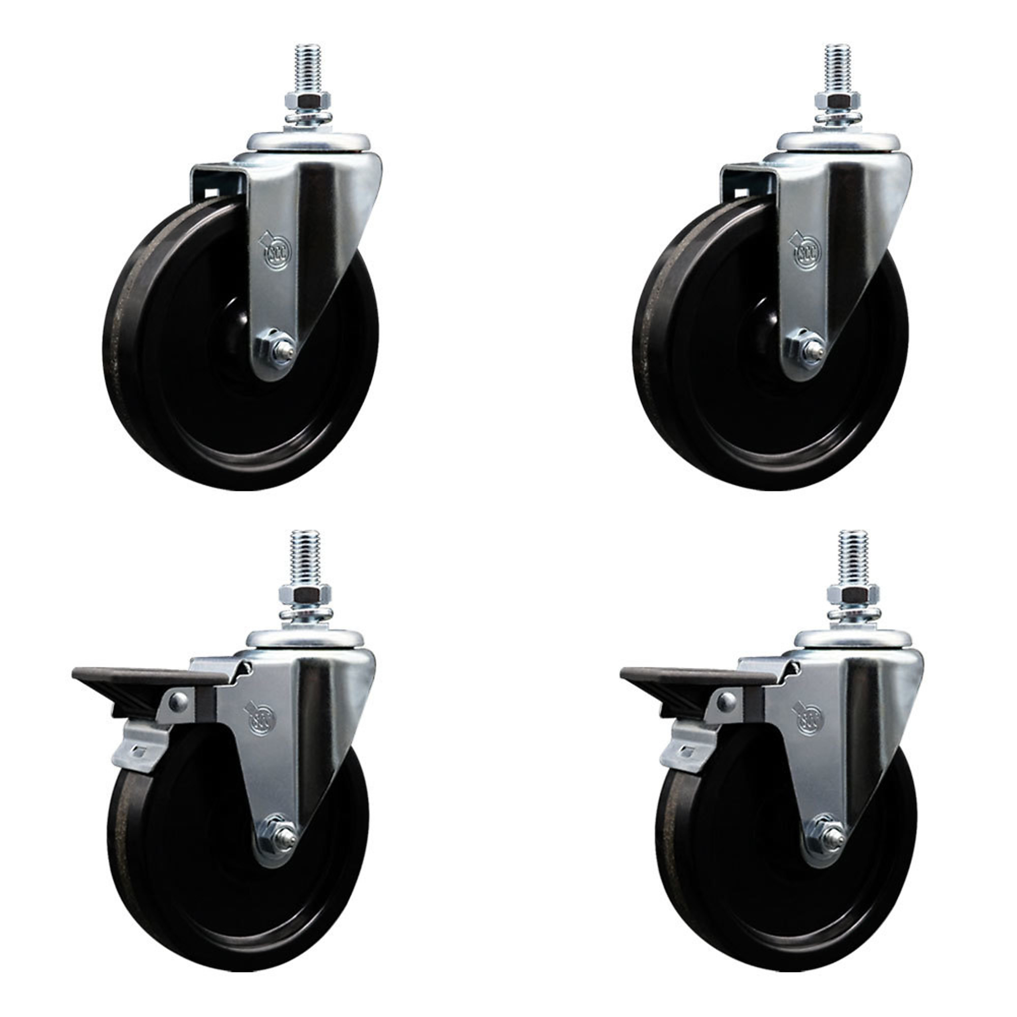 Service Caster, 5Inch x 1 1/4Inch Stem Casters, Wheel Diameter 5 in, Caster Type Swivel, Package (qty.) 4, Model SCC-TS20S514-PHR-121315-2-PLB-2