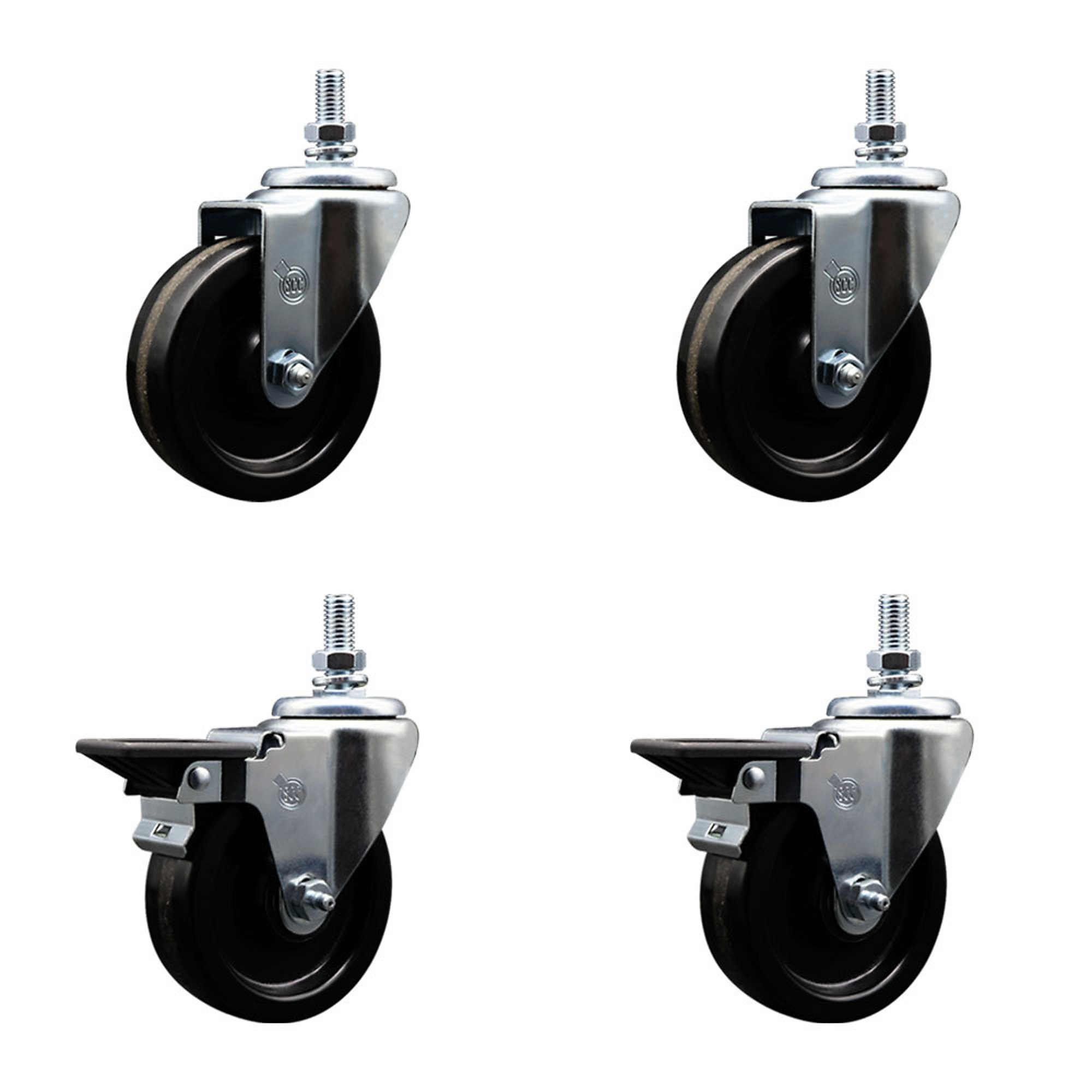 Service Caster, 4Inch x 1 1/4Inch Stem Casters, Wheel Diameter 4 in, Caster Type Swivel, Package (qty.) 4, Model SCC-TS20S414-PHR-121315-2-PLB-2