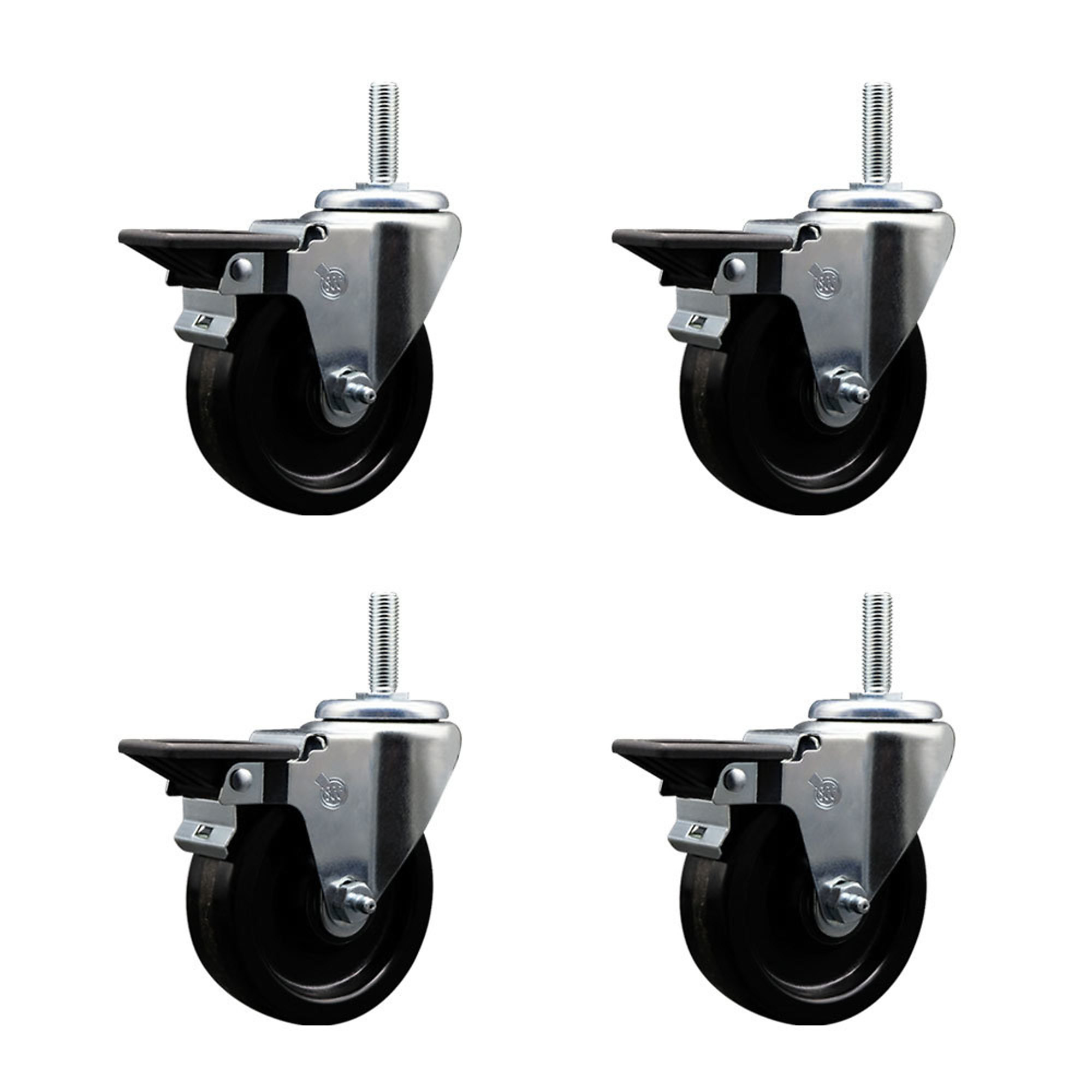 Service Caster, 4Inch x 1 1/4Inch Stem Casters, Wheel Diameter 4 in, Caster Type Swivel, Package (qty.) 4, Model SCC-TS20S414-PHR-PLB-34212-4