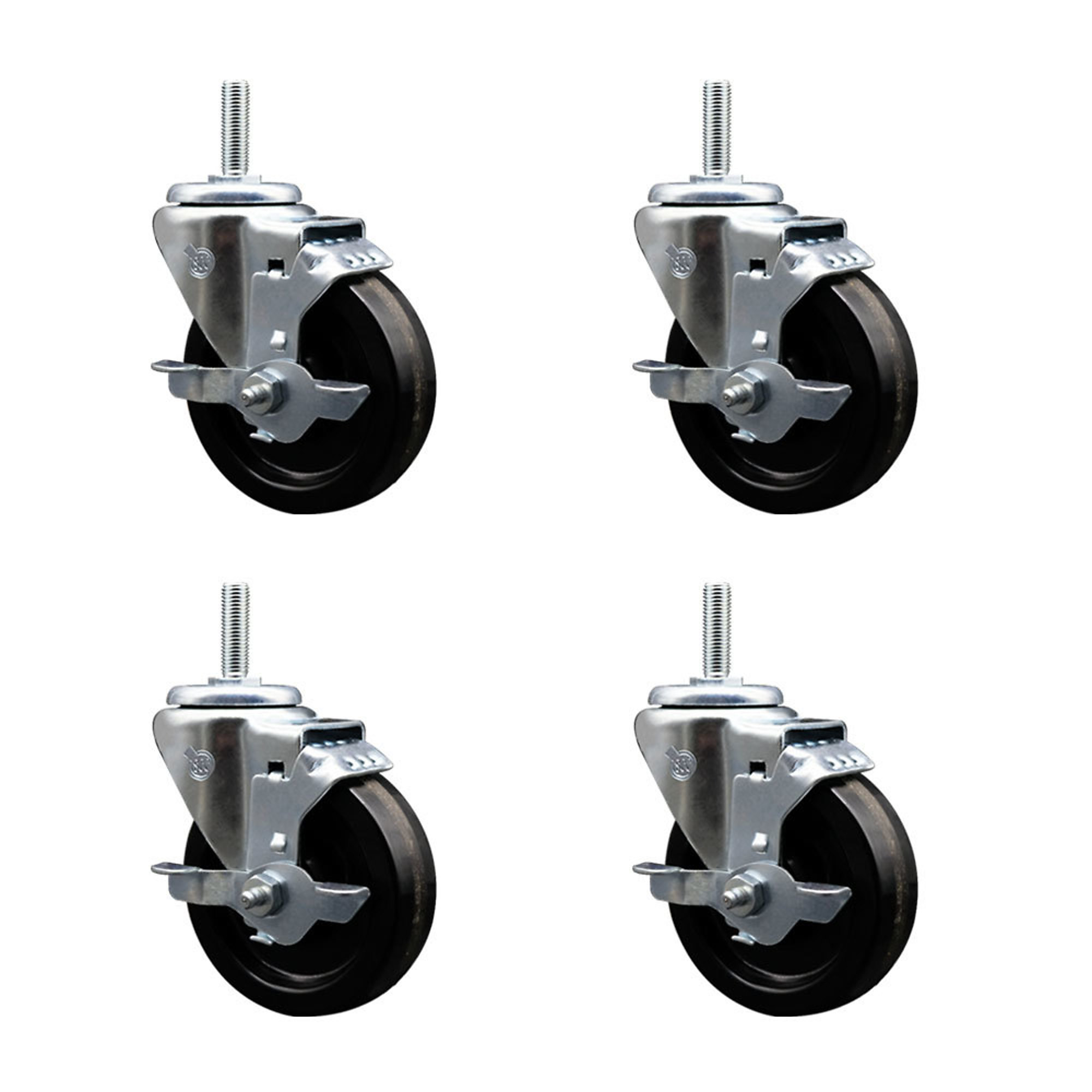 Service Caster, 4Inch x 1 1/4Inch Stem Casters, Wheel Diameter 4 in, Caster Type Swivel, Package (qty.) 4, Model SCC-TS20S414-PHR-TLB-34212-4