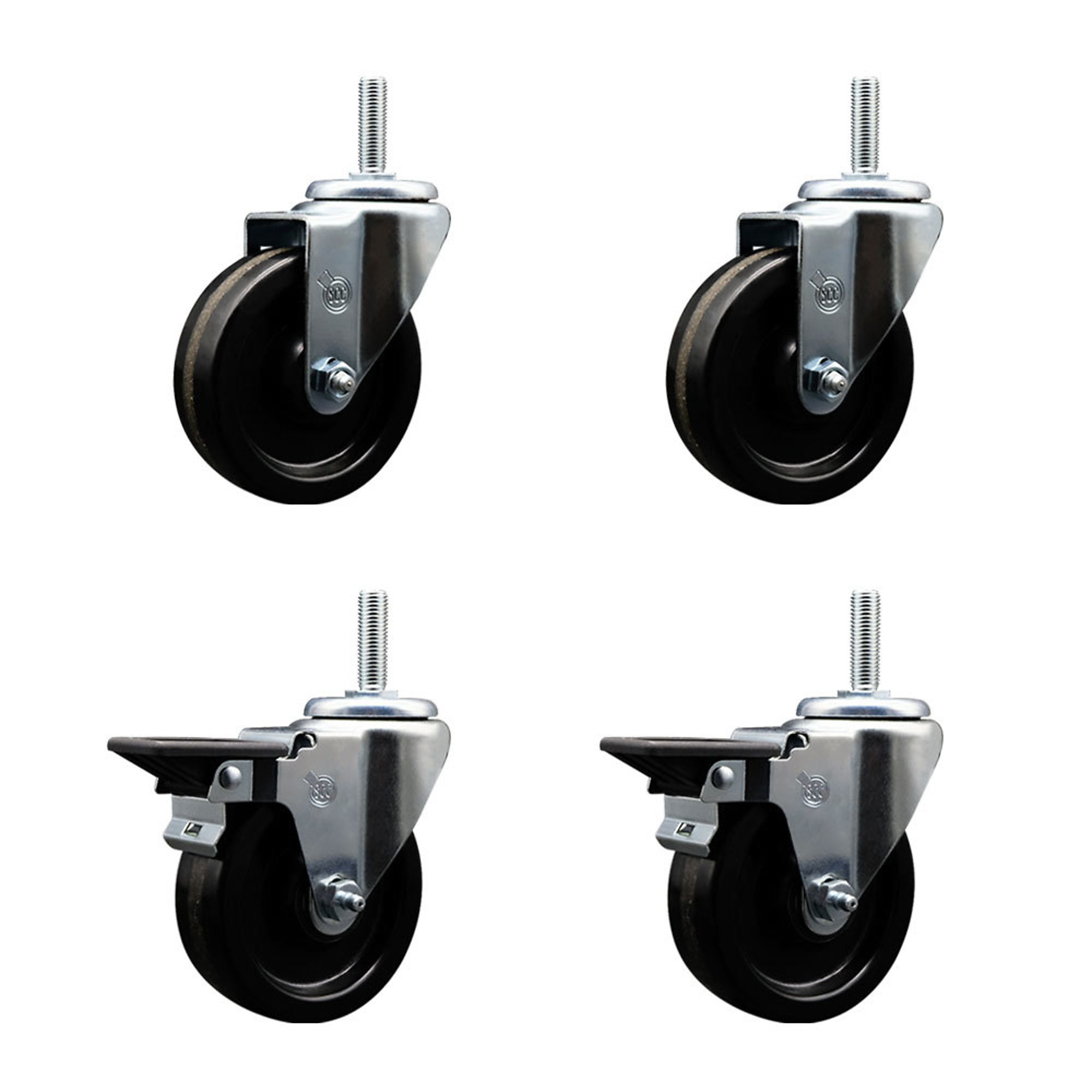 Service Caster, 4Inch x 1 1/4Inch Stem Casters, Wheel Diameter 4 in, Caster Type Swivel, Package (qty.) 4, Model SCC-TS20S414-PHR-34212-2-PLB-2