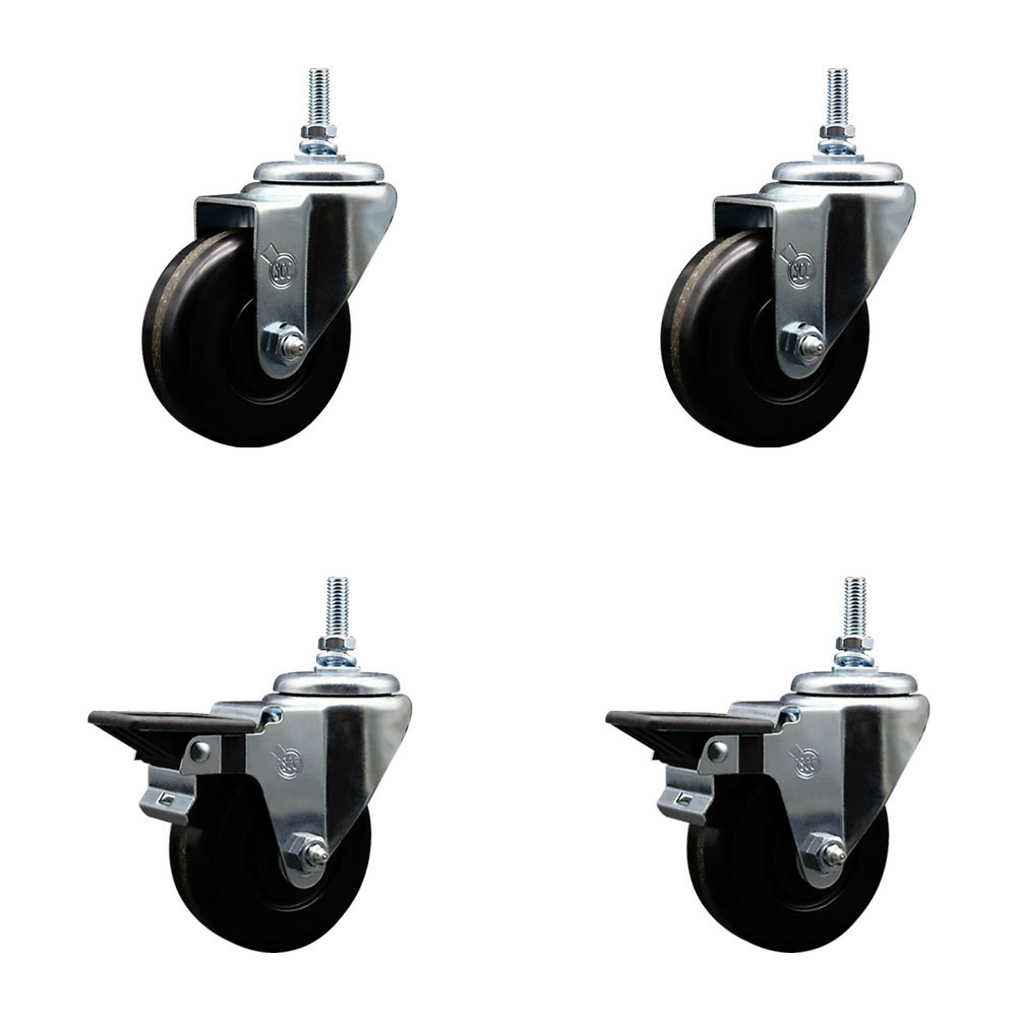 Service Caster, 3 1/2Inch x 1 1/4Inch Stem Casters, Wheel Diameter 3.5 in, Caster Type Swivel, Package (qty.) 4, Model SCC-TS20S3514-PHR-381615-2-PLB-