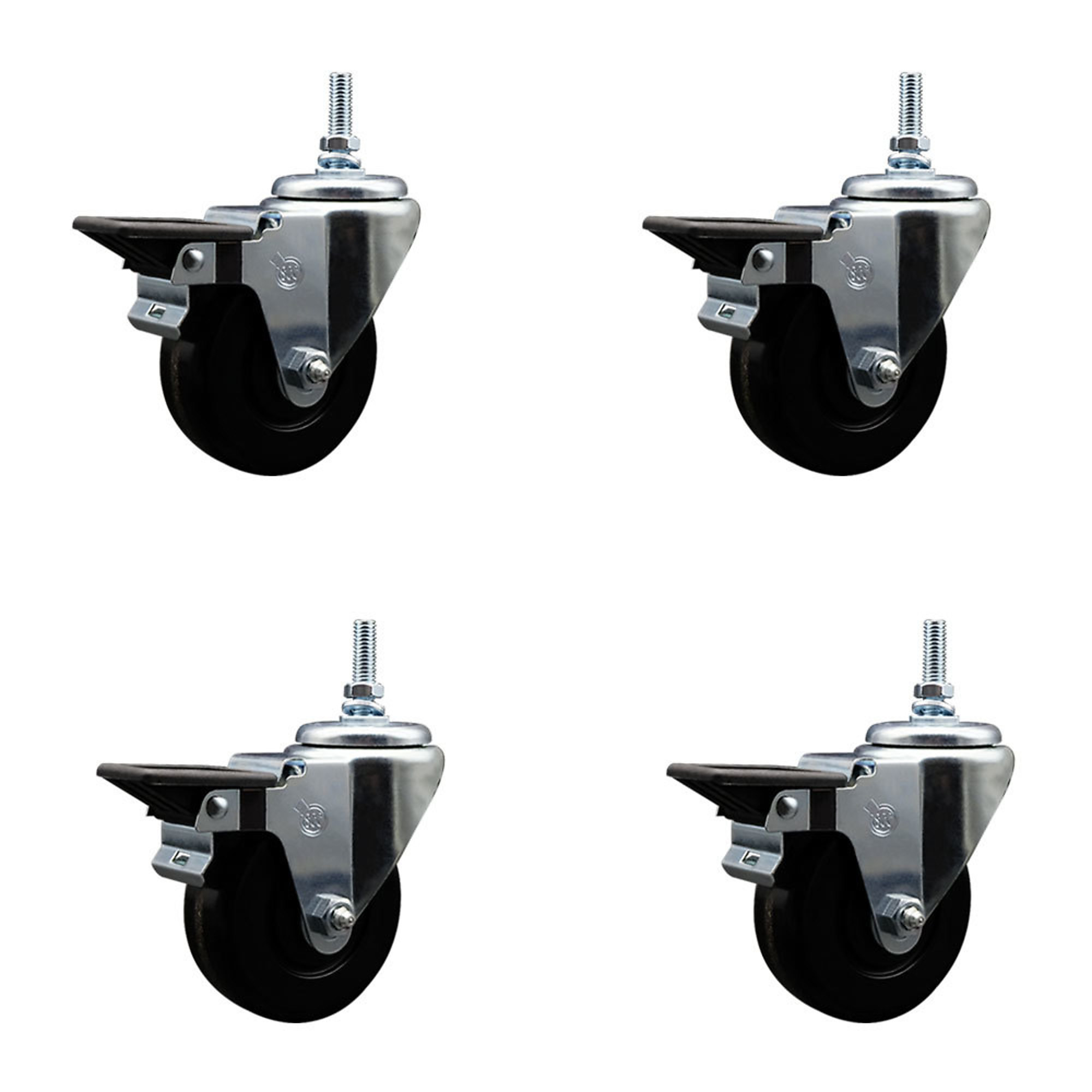 Service Caster, 3 1/2Inch x 1 1/4Inch Stem Casters, Wheel Diameter 3.5 in, Caster Type Swivel, Package (qty.) 4, Model SCC-TS20S3514-PHR-PLB-381615-4