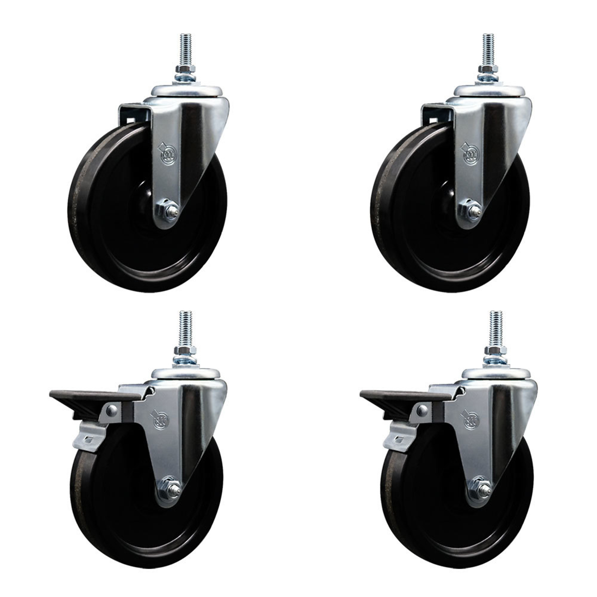 Service Caster, 5Inch x 1 1/4Inch Stem Casters, Wheel Diameter 5 in, Caster Type Swivel, Package (qty.) 4, Model SCC-TS20S514-PHR-381615-2-PLB-2