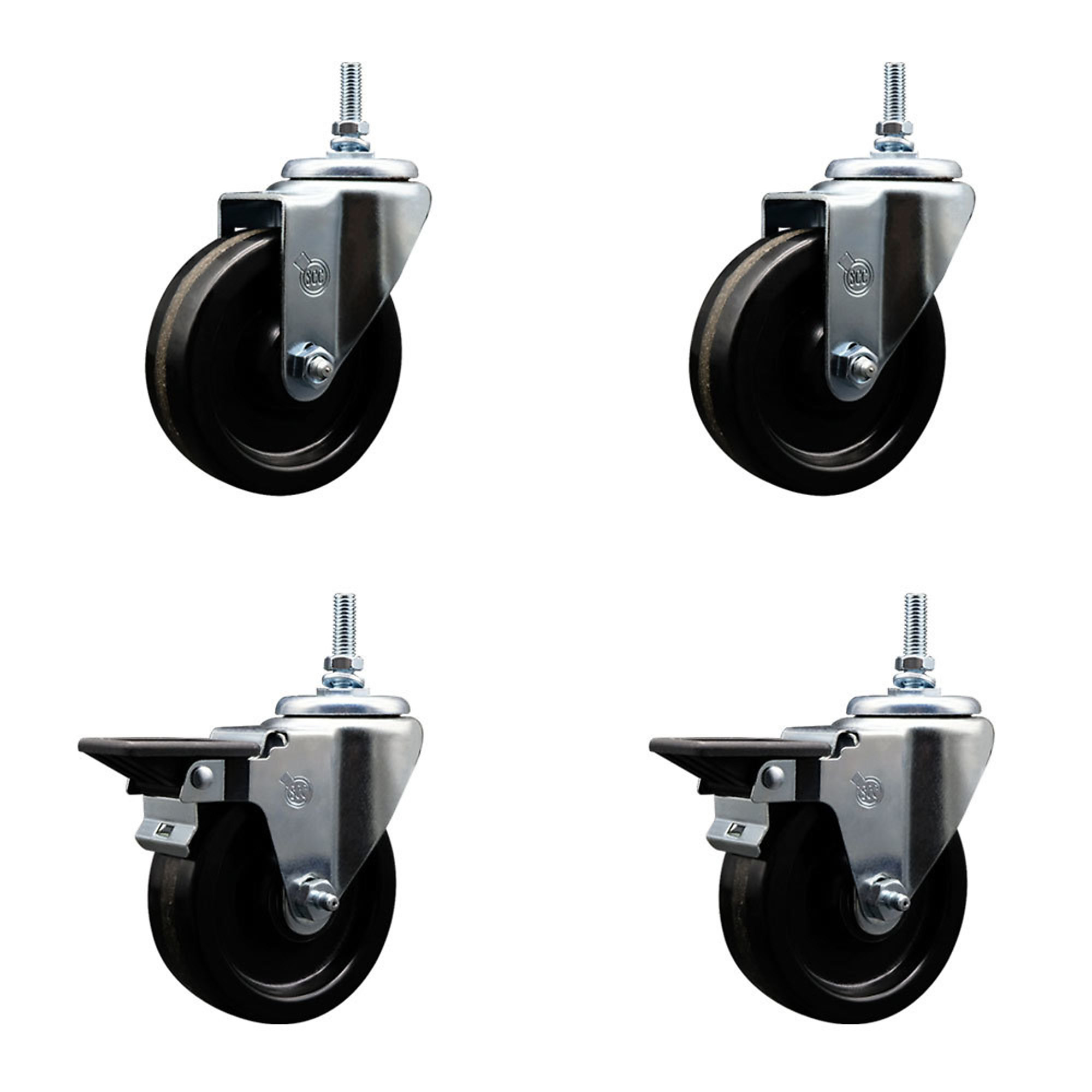 Service Caster, 4Inch x 1 1/4Inch Stem Casters, Wheel Diameter 4 in, Caster Type Swivel, Package (qty.) 4, Model SCC-TS20S414-PHR-381615-2-PLB-2