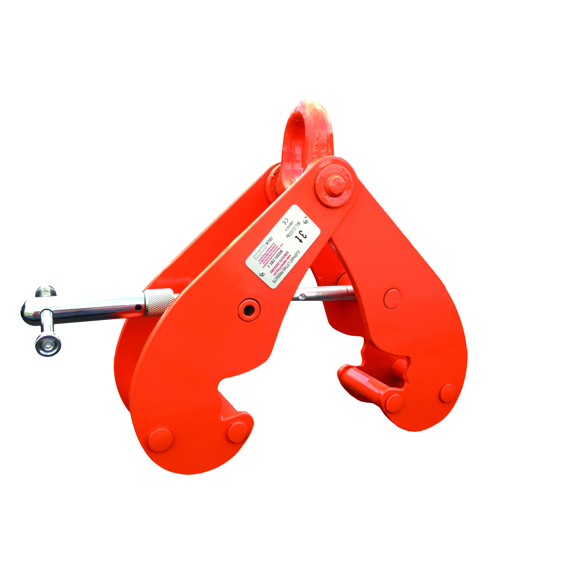 ElephantLifting, Eye beam clamp, Capacity 5 Tons, MInch Jaw Capacity 3.5 in, Max. Jaw Capacity 12.2 in, Model EBC