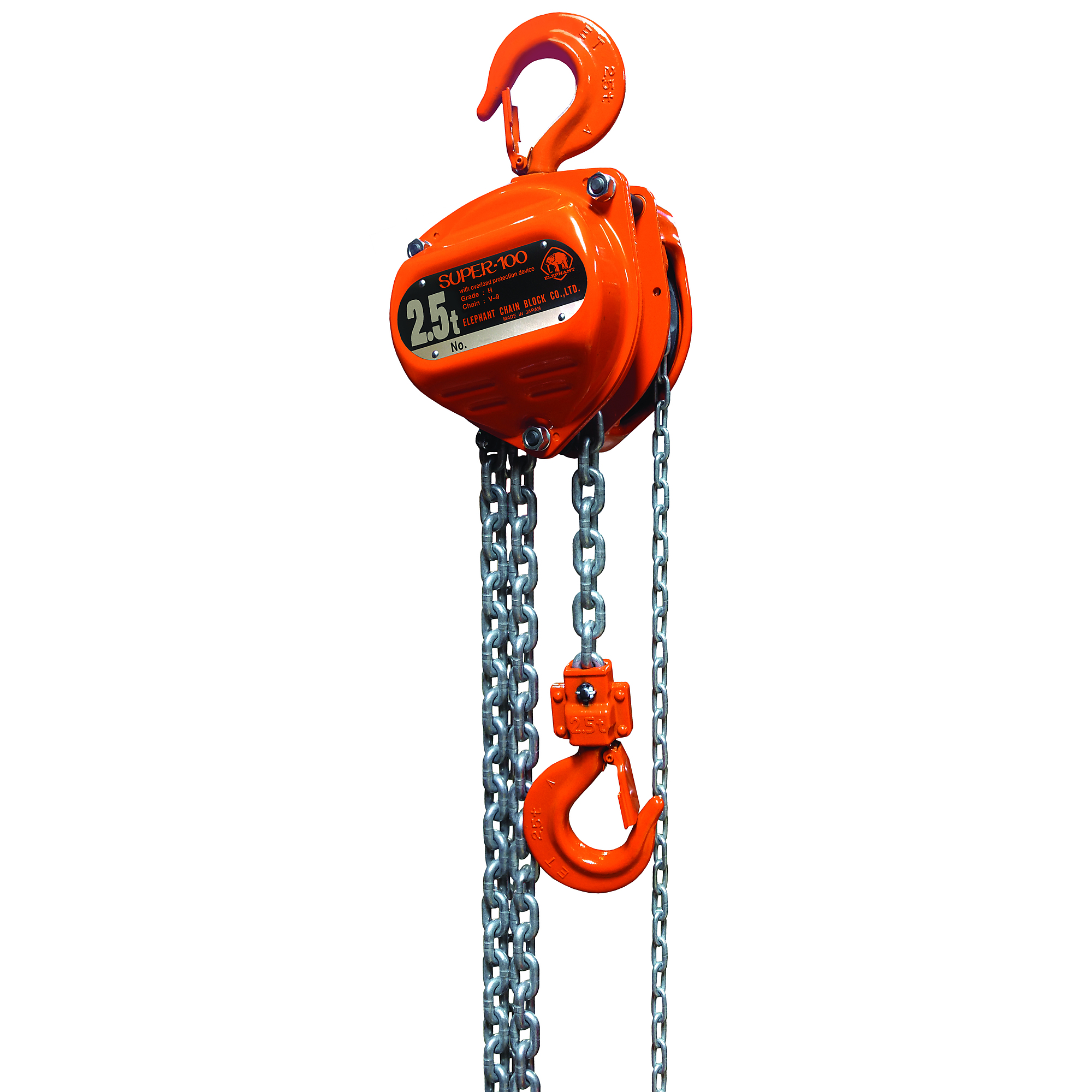 ElephantLifting, Hand Chain Hoist with Overload Protection, Power Source Manual Gear, Capacity 22000 lb, Lift Height 30 ft, Model H100