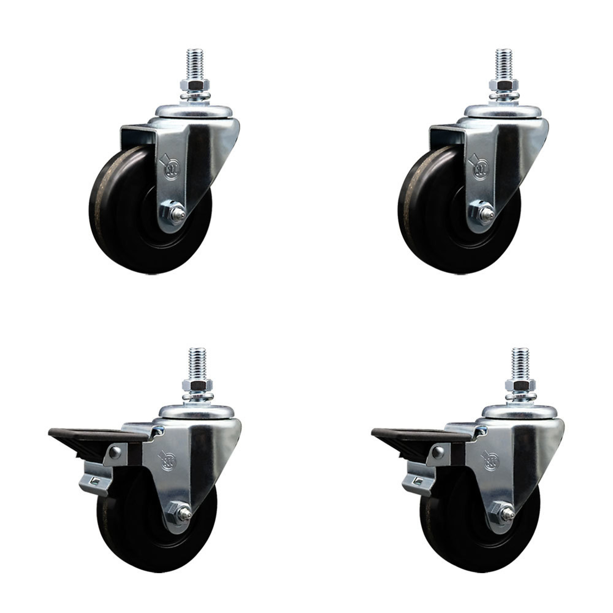 Service Caster, 3 1/2Inch x 1 1/4Inch Stem Casters, Wheel Diameter 3.5 in, Caster Type Swivel, Package (qty.) 4, Model SCC-TS20S3514-PHR-M1015-2-PLB-2