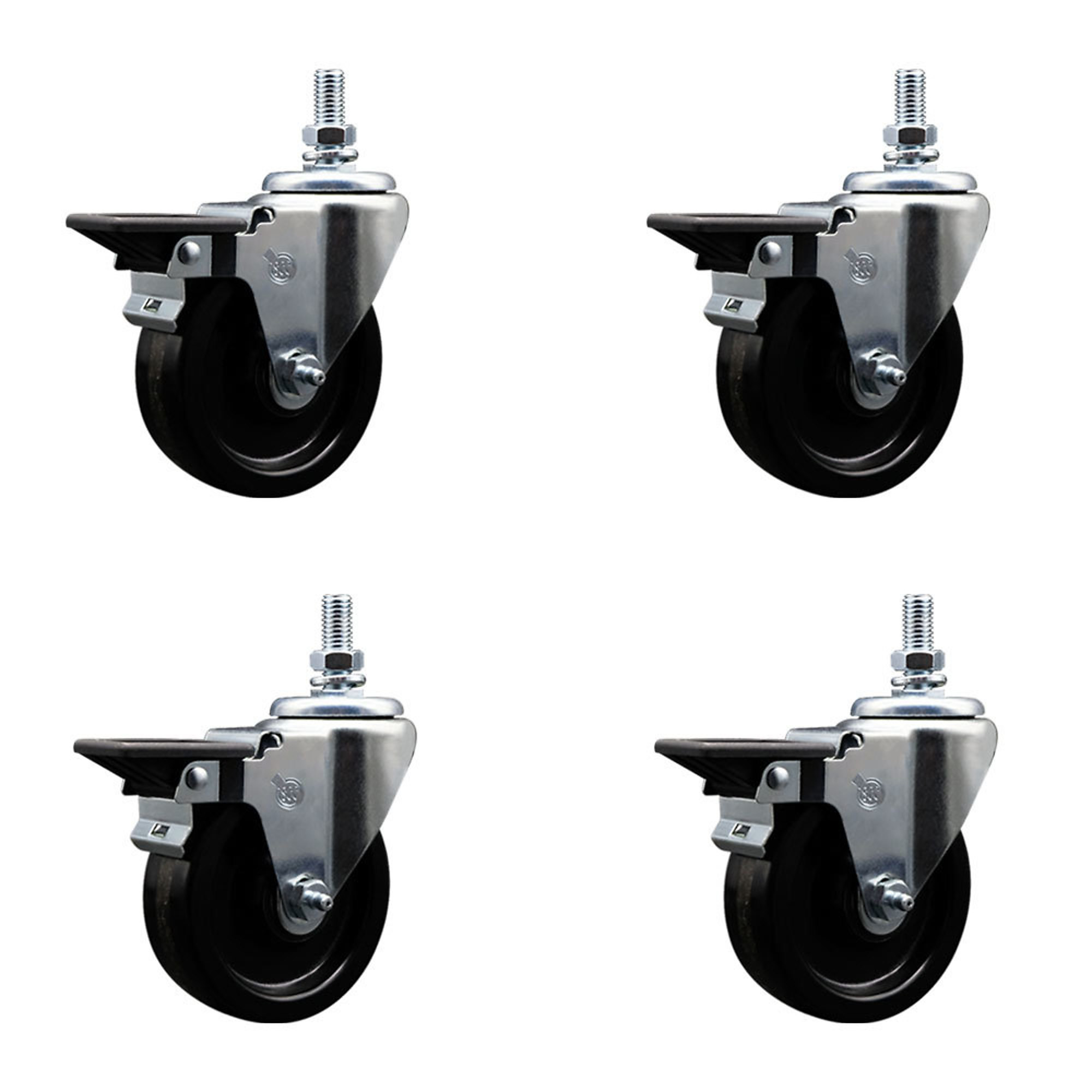 Service Caster, 3 1/2Inch x 1 1/4Inch Stem Casters, Wheel Diameter 3.5 in, Caster Type Swivel, Package (qty.) 4, Model SCC-TS20S3514-PHR-PLB-M1015-4