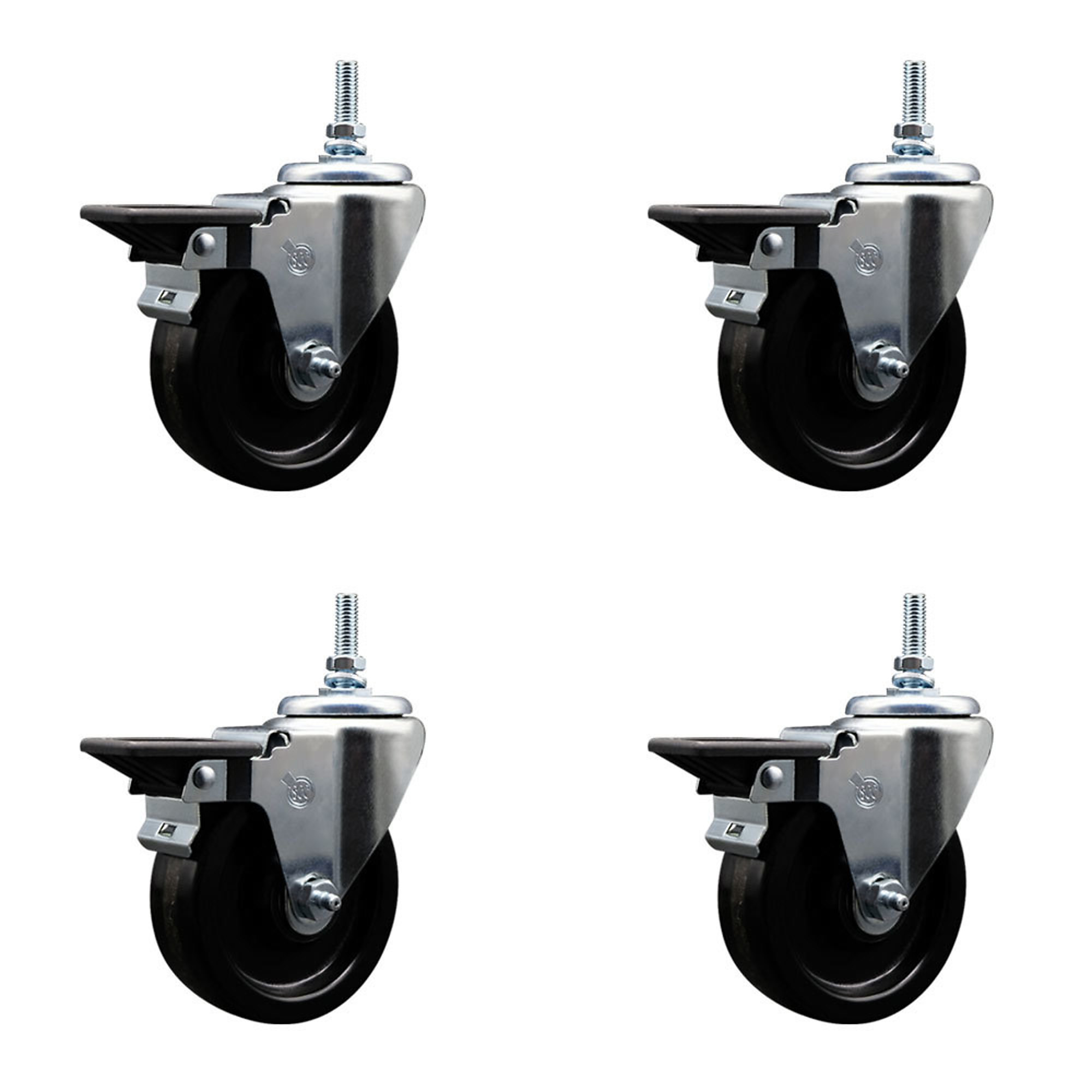 Service Caster, 4Inch x 1 1/4Inch Stem Casters, Wheel Diameter 4 in, Caster Type Swivel, Package (qty.) 4, Model SCC-TS20S414-PHR-PLB-M1215-4