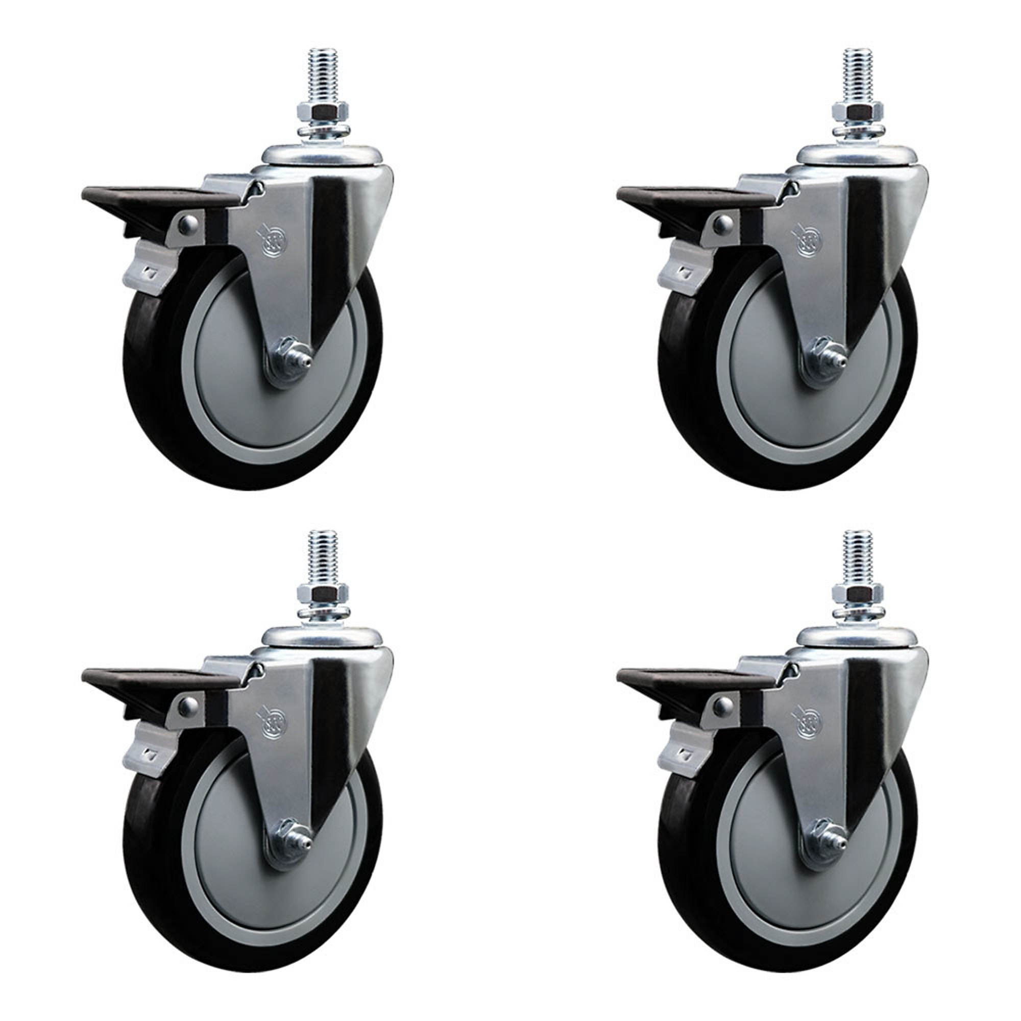 Service Caster, 5Inch x 1 1/4Inch Stem Casters, Wheel Diameter 5 in, Caster Type Swivel, Package (qty.) 4, Model SCC-TS20S514-PPUB-BLK-PLB-121315-4