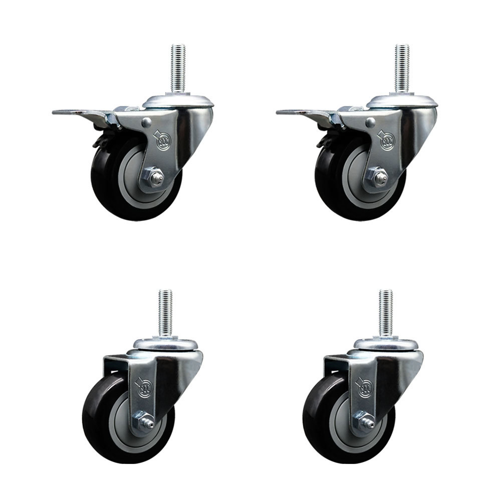 Service Caster, 3Inch x 1 1/4Inch Stem Casters, Wheel Diameter 3 in, Caster Type Swivel, Package (qty.) 4, Model SCC-TSTTL20S314-PPUB-BLK-34212-2-S-2