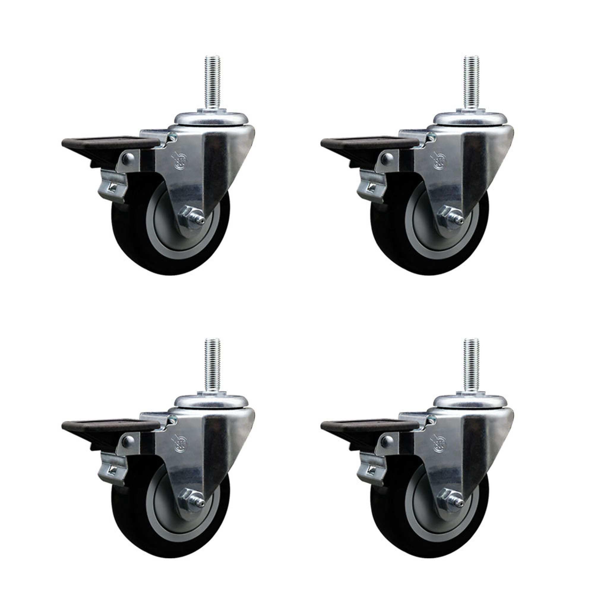 Service Caster, 3 1/2Inch x 1 1/4Inch Stem Casters, Wheel Diameter 3.5 in, Caster Type Swivel, Package (qty.) 4, Model SCC-TS20S3514-PPUB-BLK-PLB-