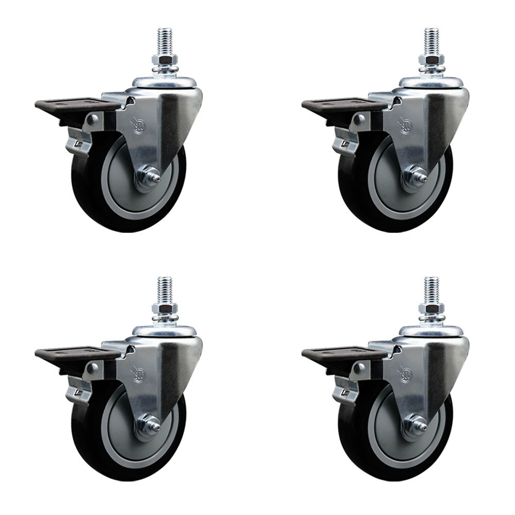 Service Caster, 4Inch x 1 1/4Inch Stem Casters, Wheel Diameter 4 in, Caster Type Swivel, Package (qty.) 4, Model SCC-TS20S414-PPUB-BLK-PLB-121315-4