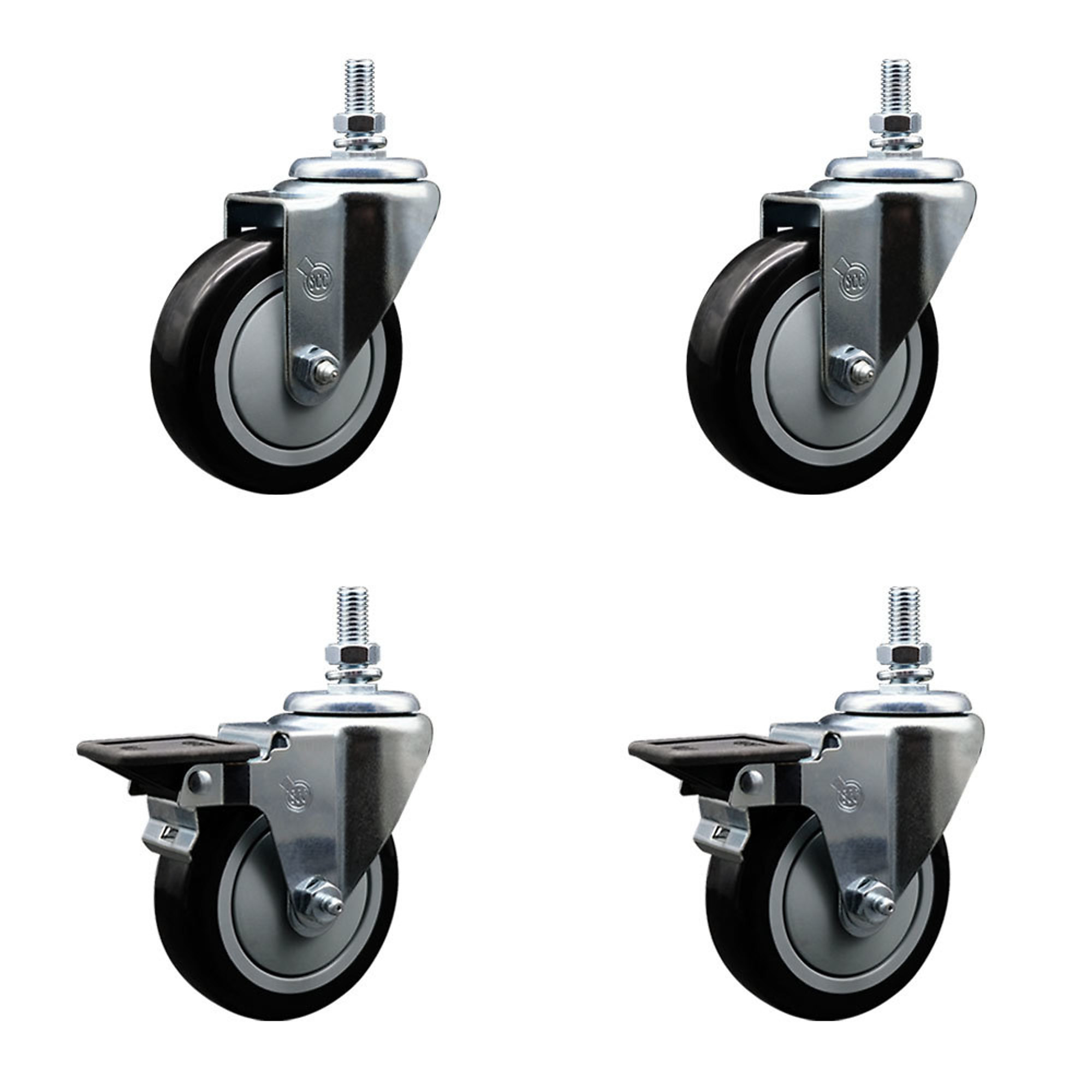 Service Caster, 4Inch x 1 1/4Inch Stem Casters, Wheel Diameter 4 in, Caster Type Swivel, Package (qty.) 4, Model SCC-TS20S414-PPUB-BLK-121315-2-PLB-2