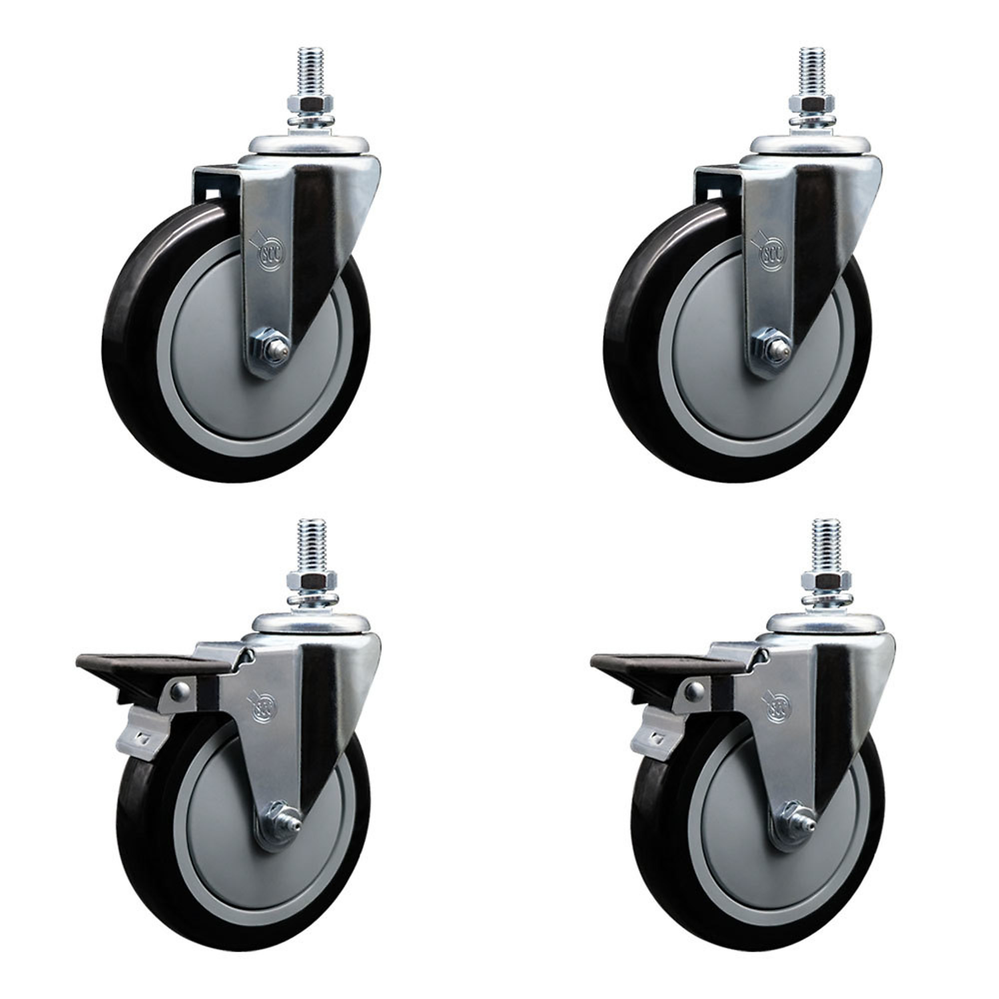 Service Caster, 5Inch x 1 1/4Inch Stem Casters, Wheel Diameter 5 in, Caster Type Swivel, Package (qty.) 4, Model SCC-TS20S514-PPUB-BLK-121315-2-PLB-2