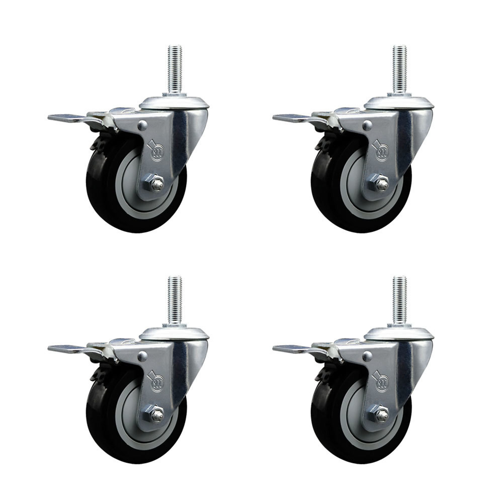 Service Caster, 3 1/2Inch x 1 1/4Inch Stem Casters, Wheel Diameter 3.5 in, Caster Type Swivel, Package (qty.) 4, Model SCC-TSTTL20S3514-PPUB-BLK-34212