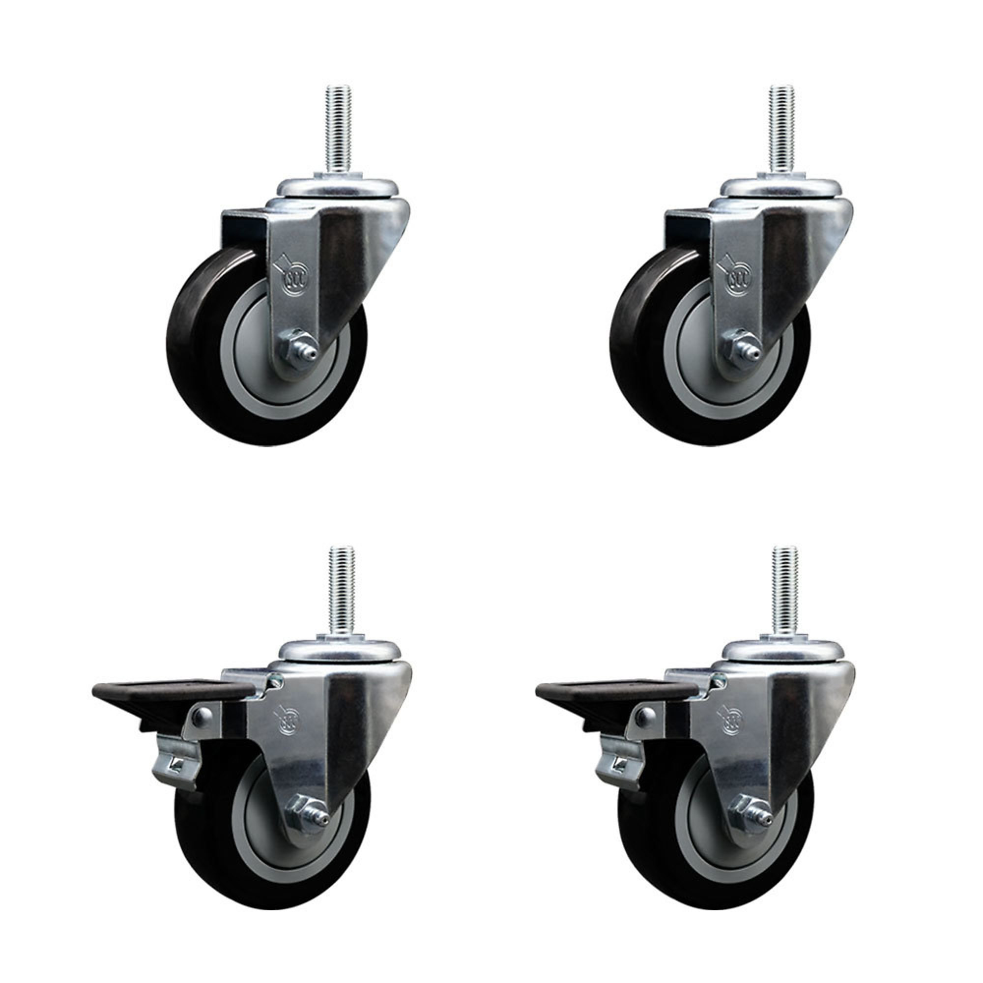 Service Caster, 3 1/2Inch x 1 1/4Inch Stem Casters, Wheel Diameter 3.5 in, Caster Type Swivel, Package (qty.) 4, Model SCC-TS20S3514-PPUB-BLK-34212-2-