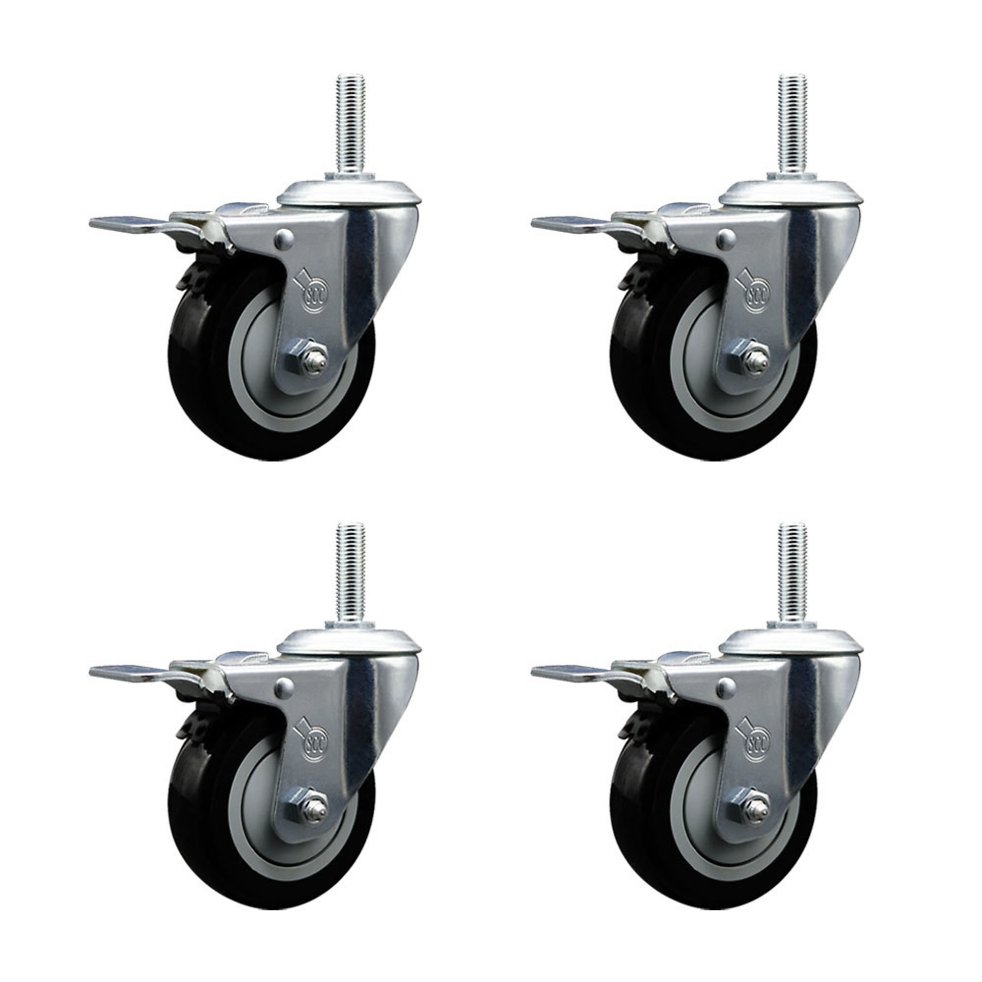 Service Caster, 4Inch x 1 1/4Inch Stem Casters, Wheel Diameter 4 in, Caster Type Swivel, Package (qty.) 4, Model SCC-TSTTL20S414-PPUB-BLK-34212-4