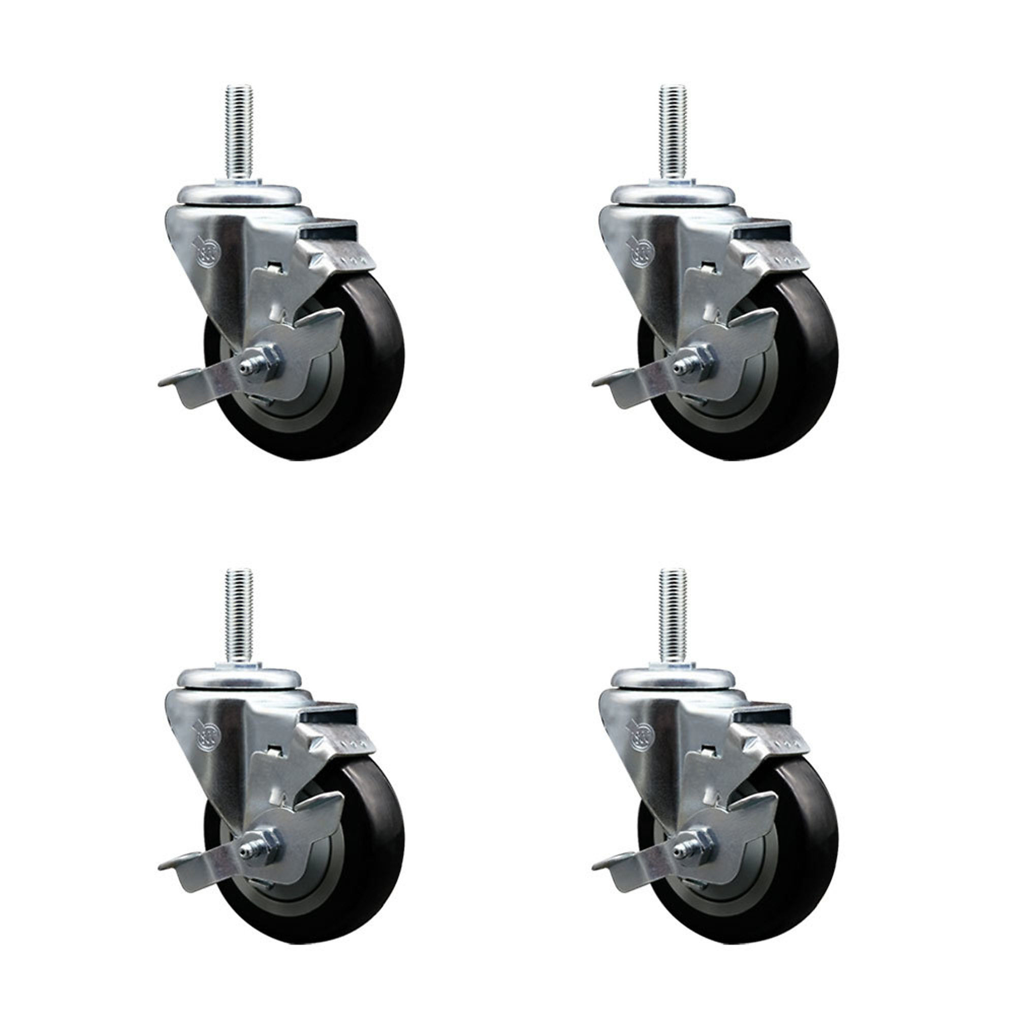 Service Caster, 3 1/2Inch x 1 1/4Inch Stem Casters, Wheel Diameter 3.5 in, Caster Type Swivel, Package (qty.) 4, Model SCC-TS20S3514-PPUB-BLK-TLB-