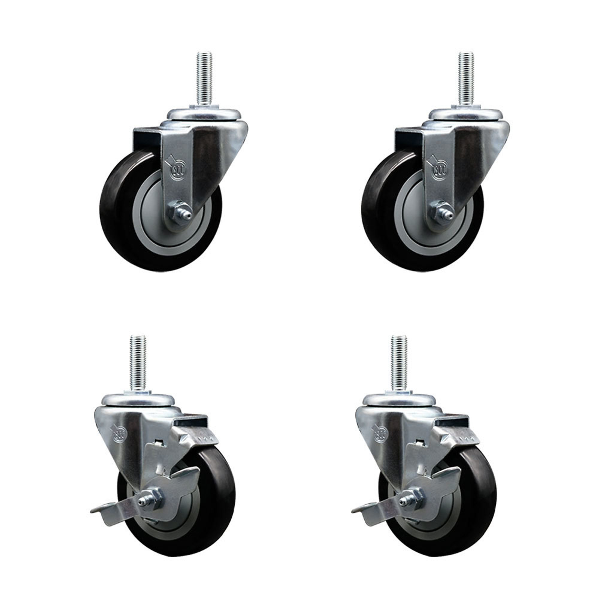 Service Caster, 3 1/2Inch x 1 1/4Inch Stem Casters, Wheel Diameter 3.5 in, Caster Type Swivel, Package (qty.) 4, Model SCC-TS20S3514-PPUB-BLK-34212-2-