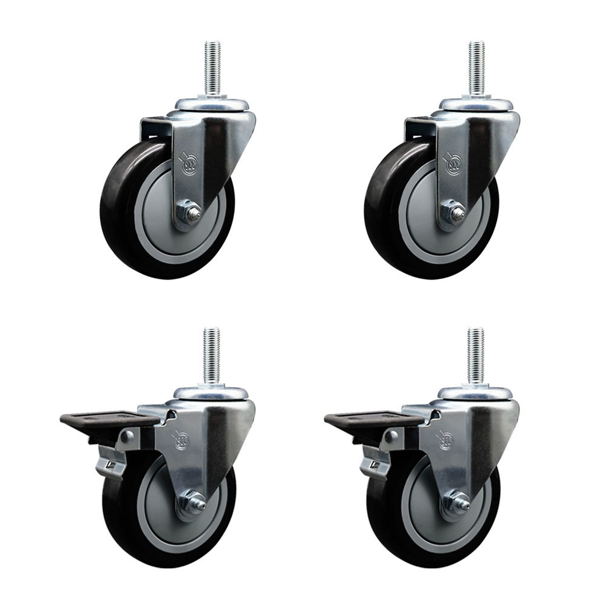 Service Caster, 4Inch x 1 1/4Inch Stem Casters, Wheel Diameter 4 in, Caster Type Swivel, Package (qty.) 4, Model SCC-TS20S414-PPUB-BLK-34212-2-PLB-2