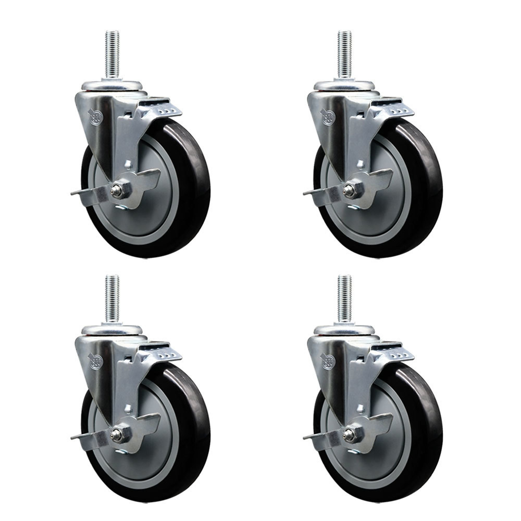 Service Caster, 5Inch x 1 1/4Inch Stem Casters, Wheel Diameter 5 in, Caster Type Swivel, Package (qty.) 4, Model SCC-TS20S514-PPUB-BLK-TLB-34212-4