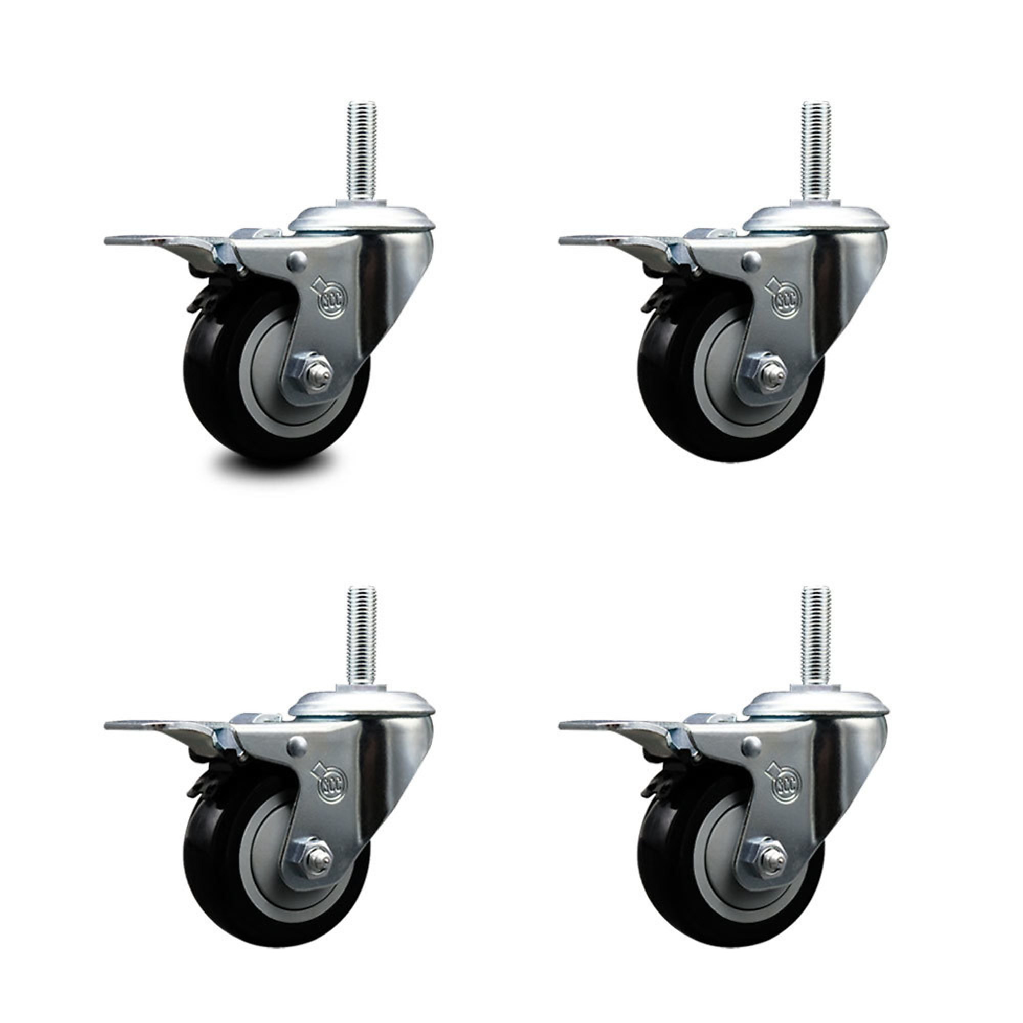 Service Caster, 3Inch x 1 1/4Inch Stem Casters, Wheel Diameter 3 in, Caster Type Swivel, Package (qty.) 4, Model SCC-TSTTL20S314-PPUB-BLK-34212-4