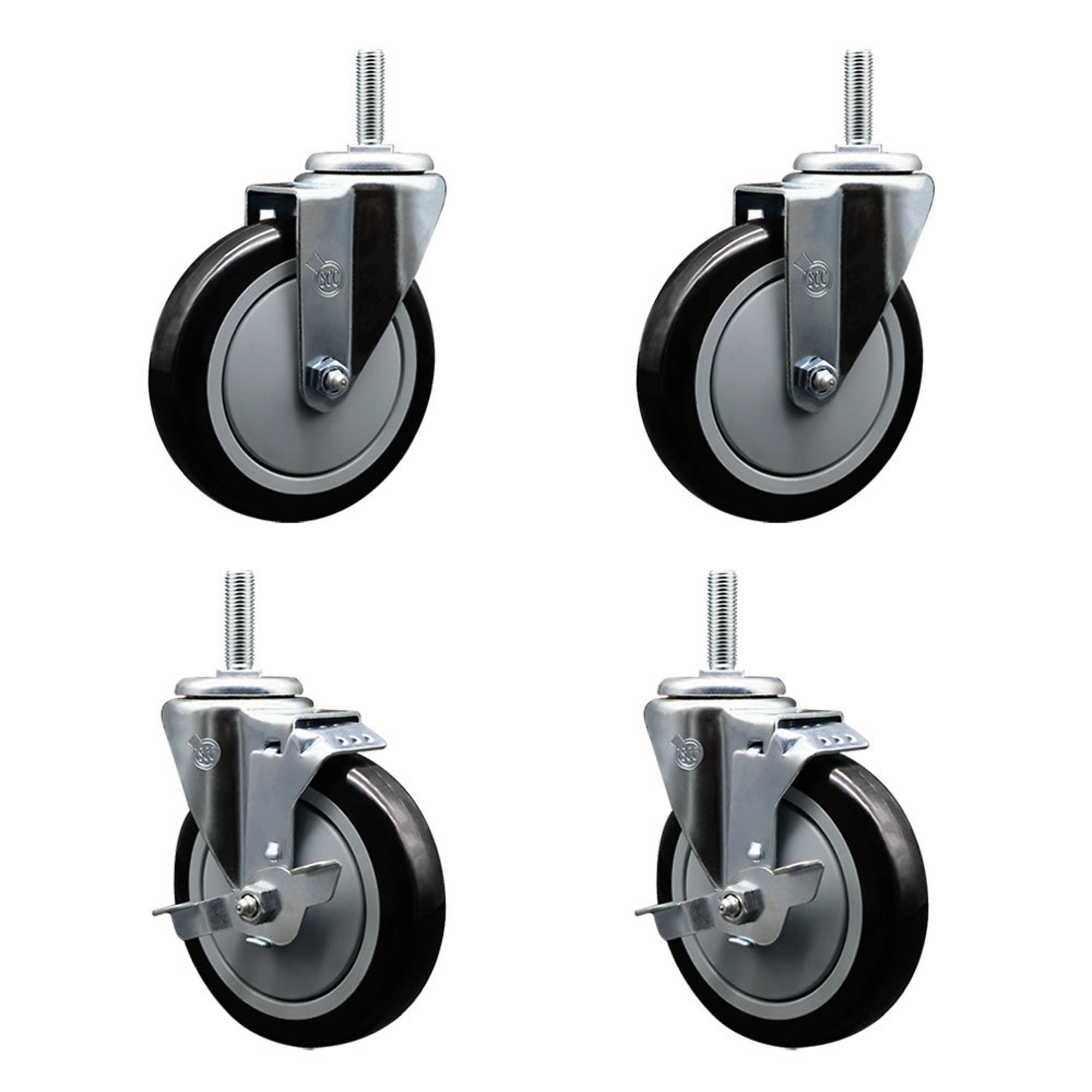 Service Caster, 5Inch x 1 1/4Inch Stem Casters, Wheel Diameter 5 in, Caster Type Swivel, Package (qty.) 4, Model SCC-TS20S514-PPUB-BLK-34212-2-TLB-2